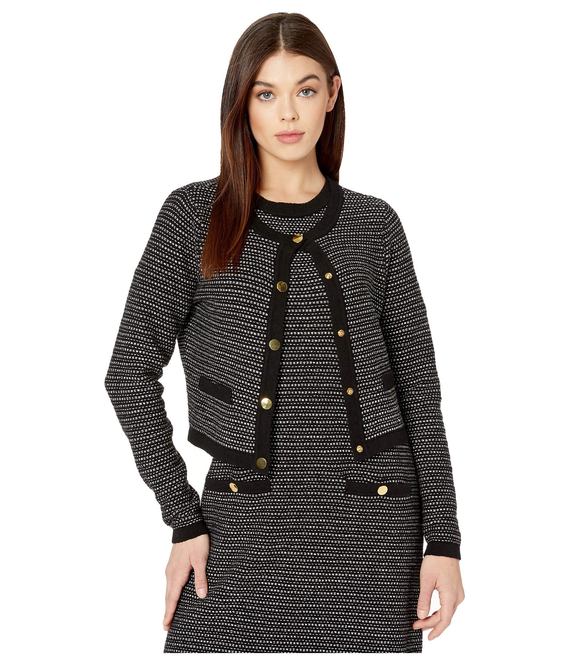 MILLY Tweed Knit Cropped Cardigan in Black Lyst