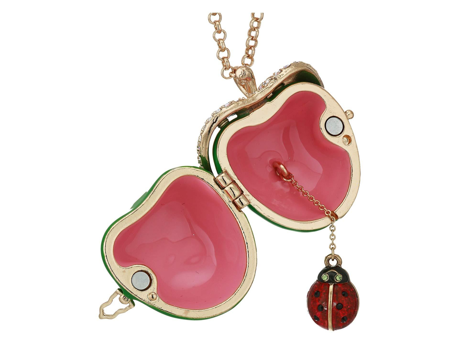 Betsey Johnson Necklace APPLE RED Apple For Teacher Gold Crystals Gift Box