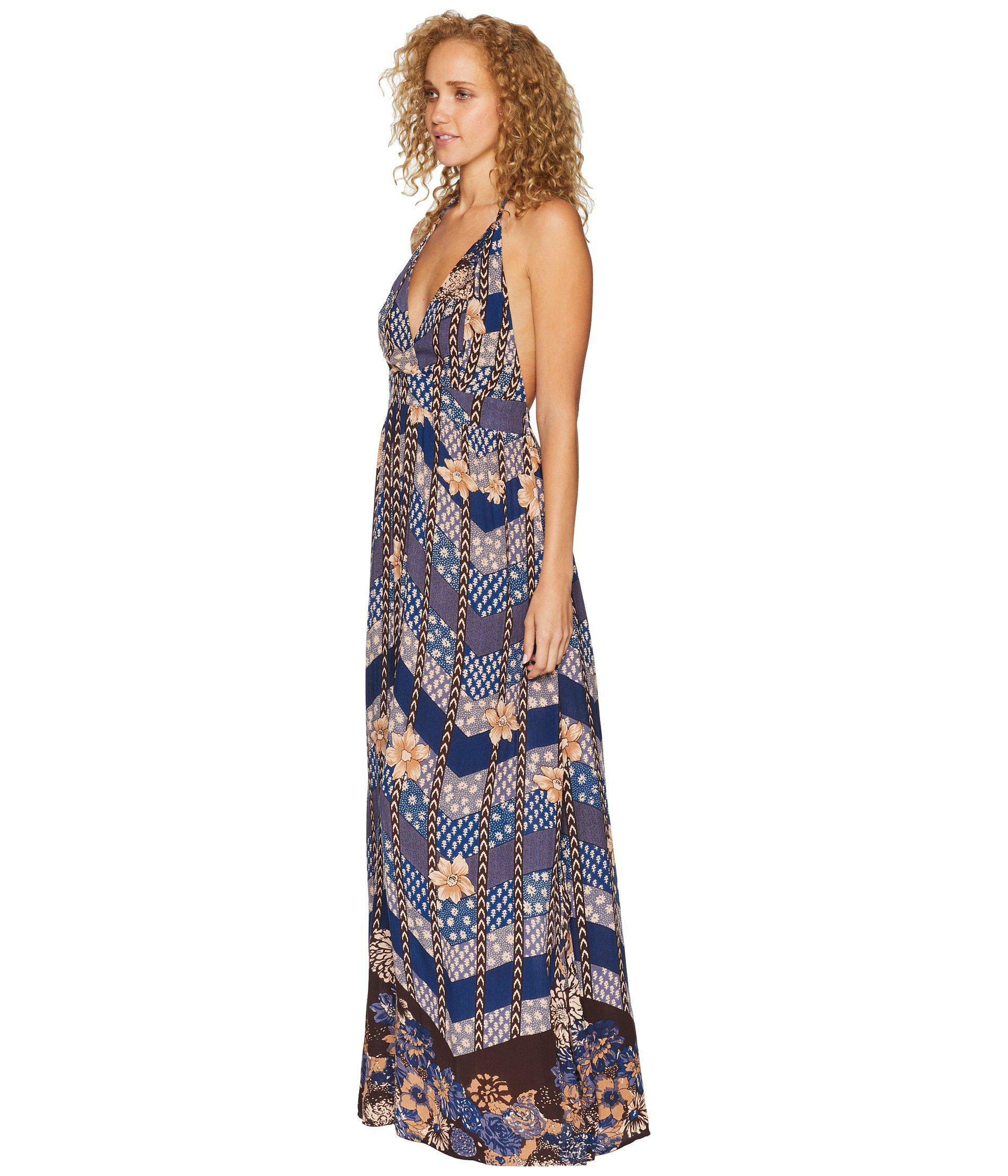 annalisa blue multi floral print halter maxi dress