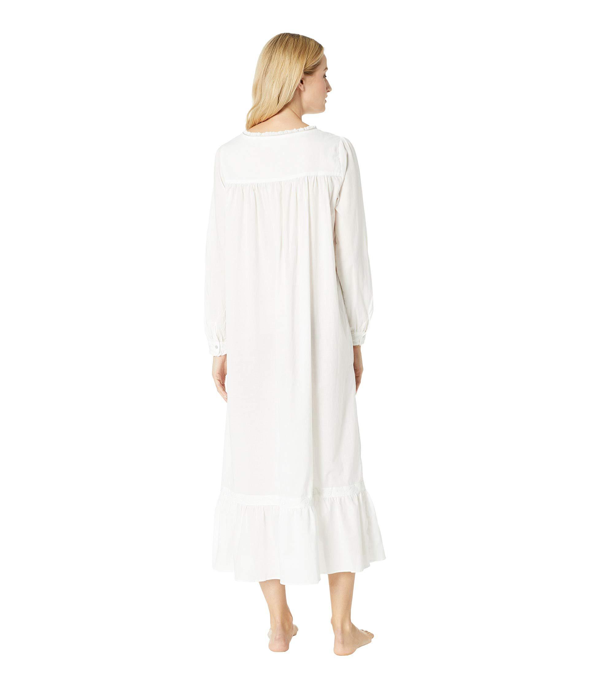 Eileen West Embroidered Cotton Lawn Ballet Long Sleeve Nightgown in