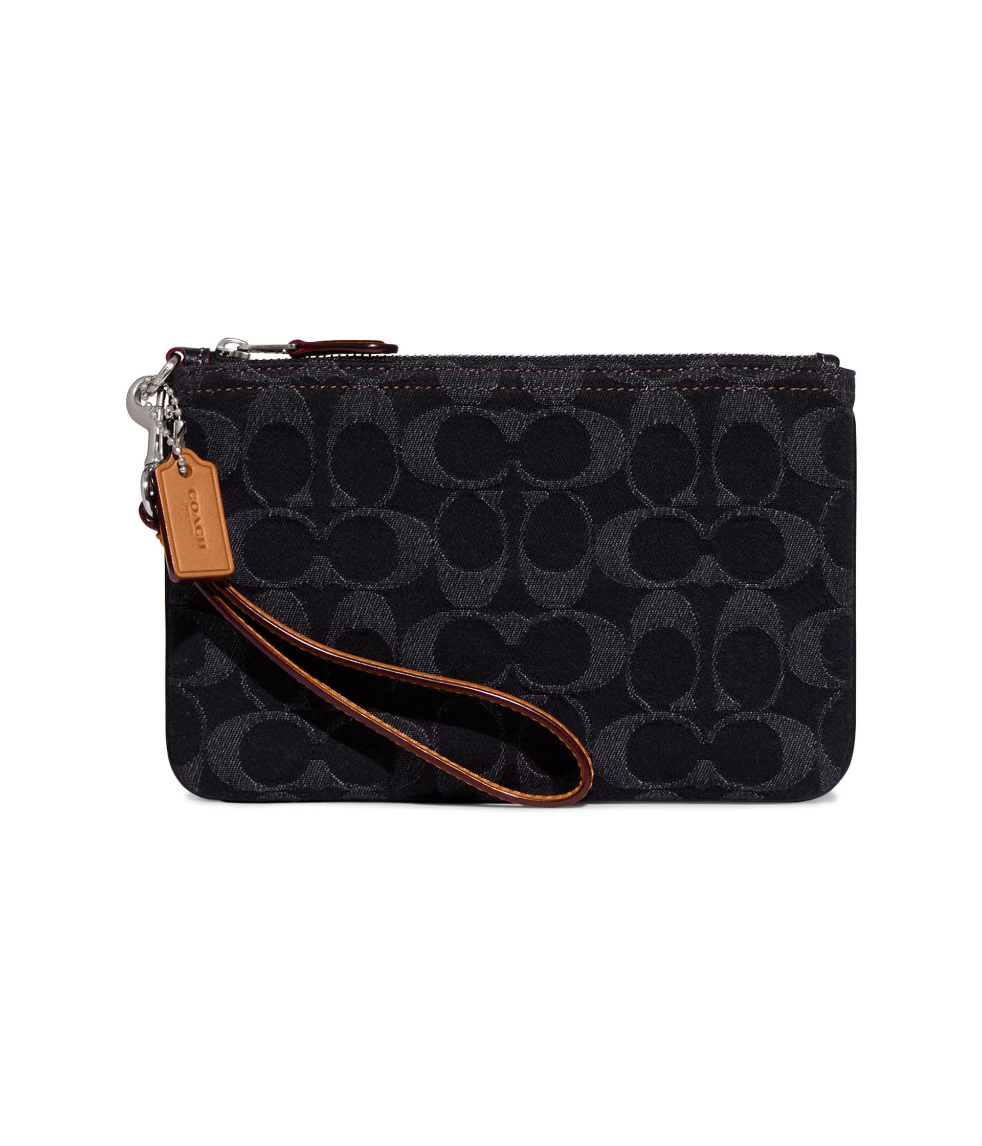COACH Washed Denim Signature Small Wristlet in Black | Lyst