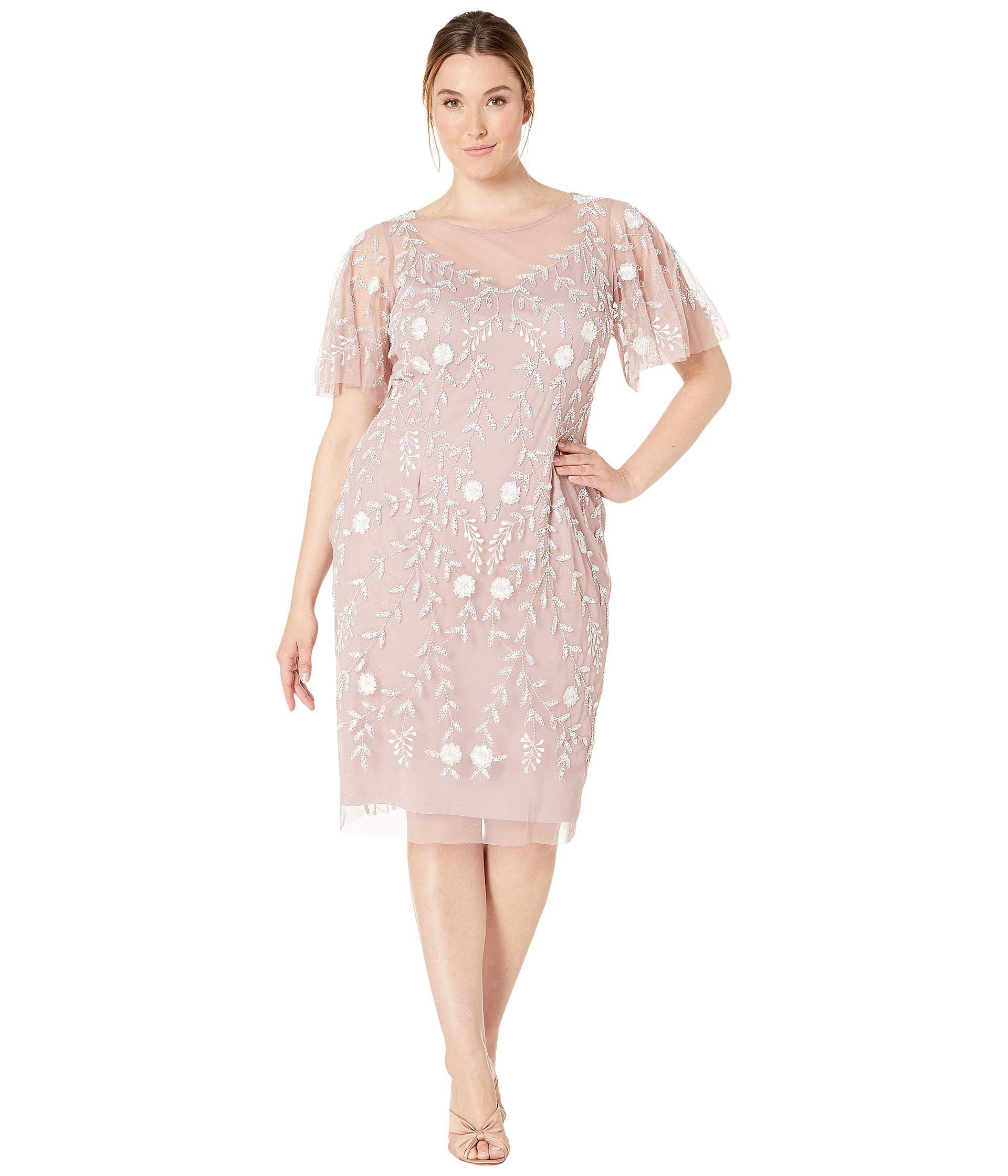 Adrianna Papell Plus Size Illusion Flutter Sleeve Beaded Sheath Dress