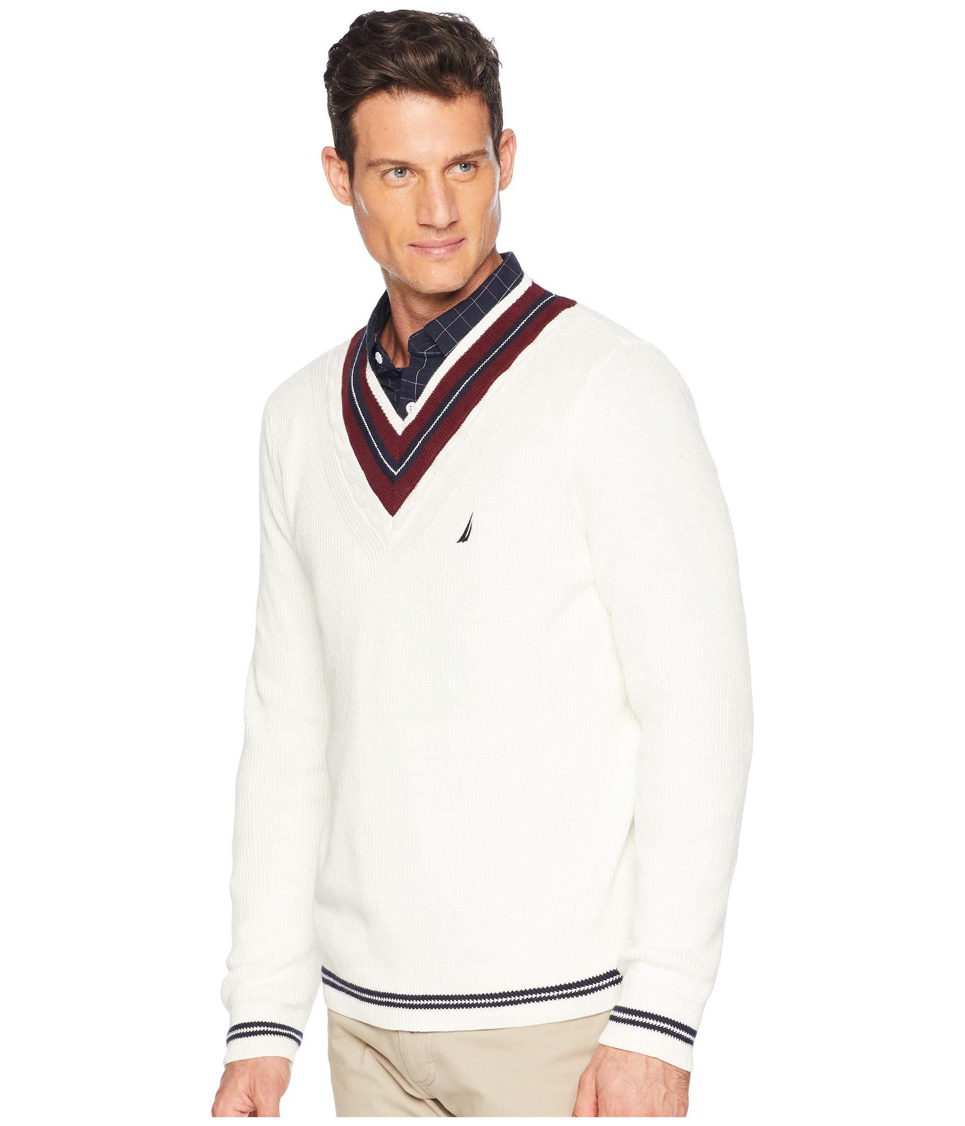 Nautica Mens Long Sleeve Cable Tipped V-Neck Sweater