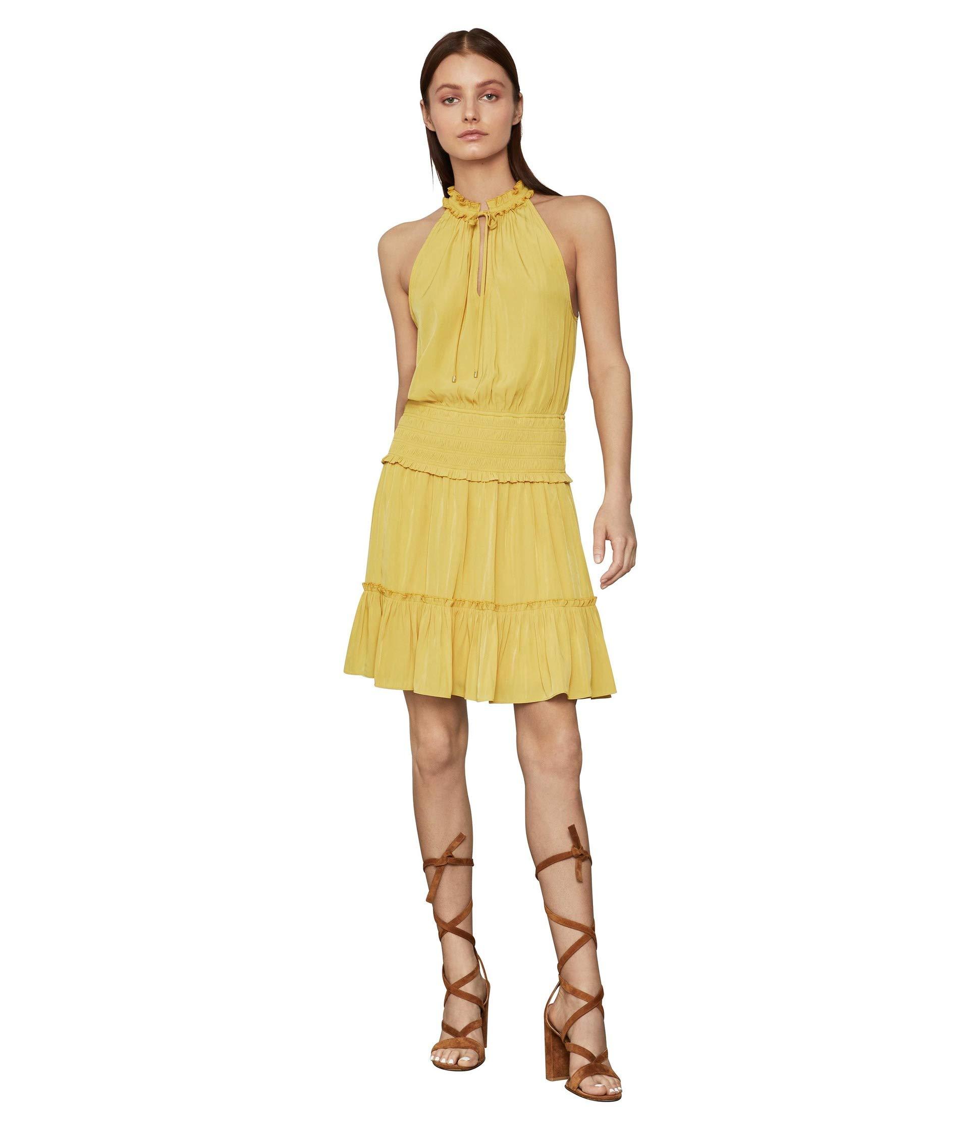 BCBGMAXAZRIA Satin Ruffle Cocktail Dress in Bone (Yellow) - Lyst