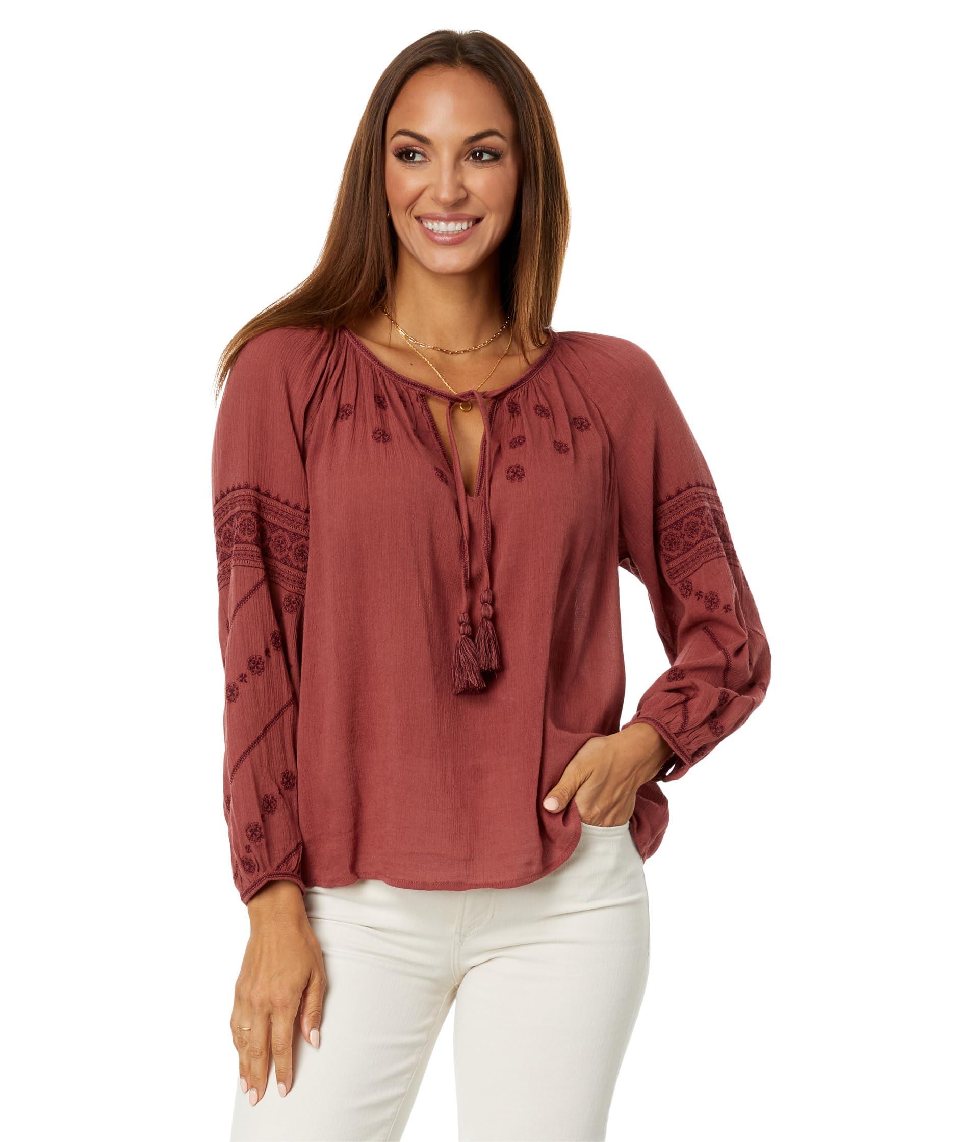 Lucky Brand Mixed Media Peasant Top in Red Lyst