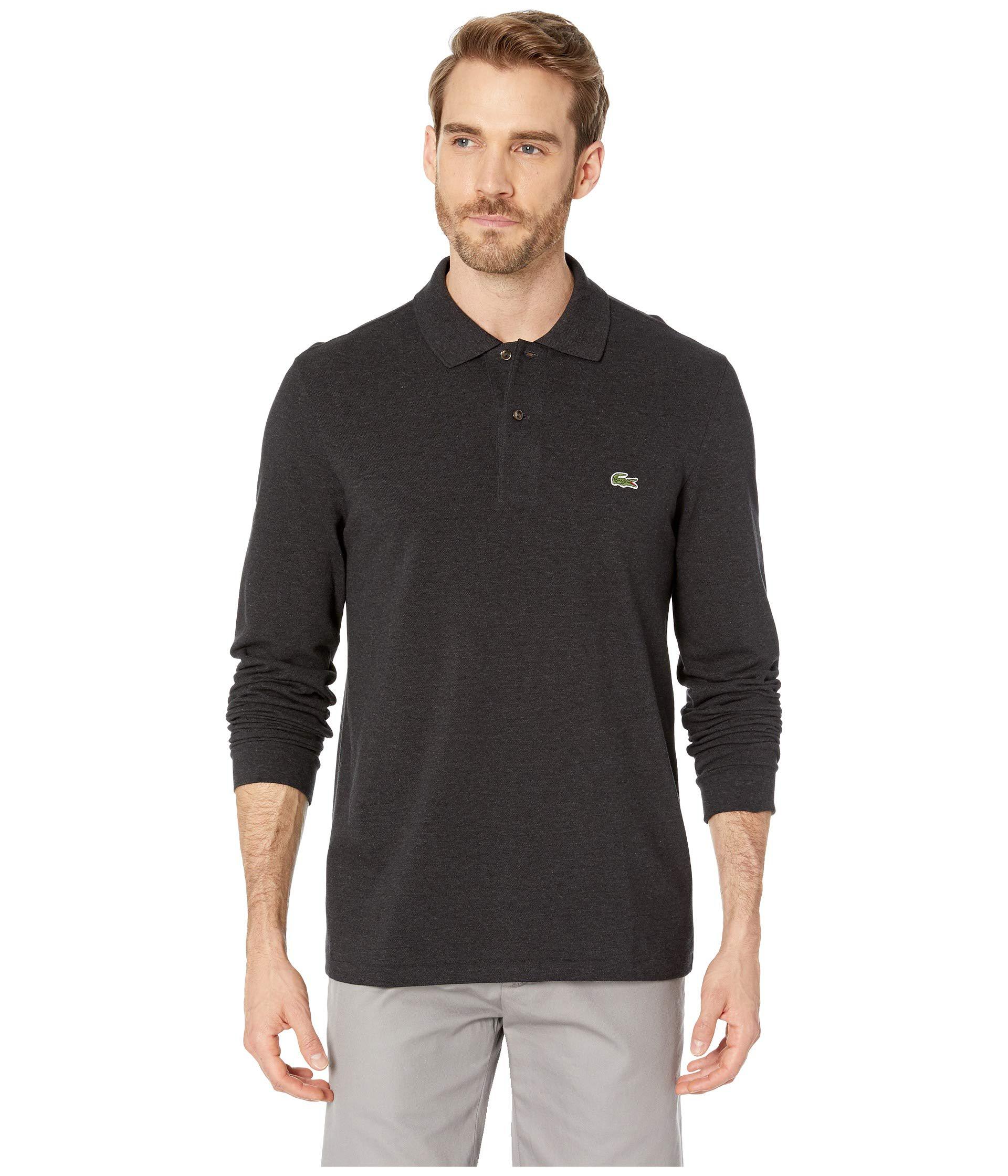 Lacoste Long Sleeve Classic Chine Pique Polo Men's Long Pullover in Black for | Lyst