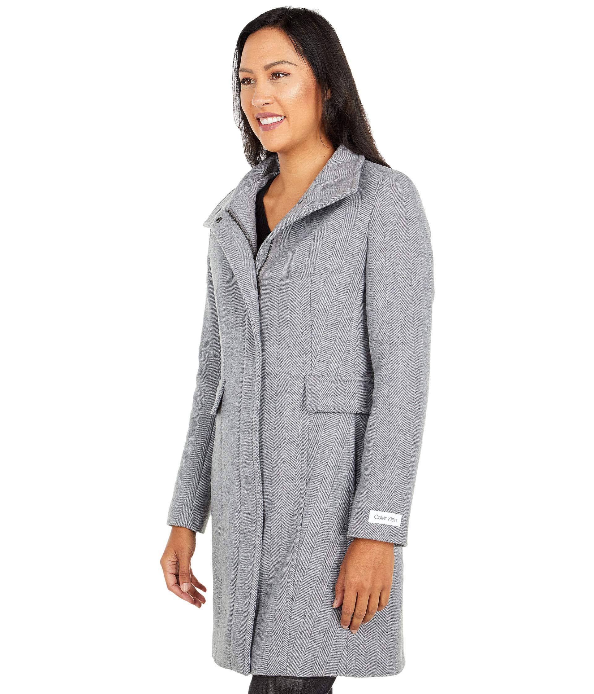 Calvin Klein Wool Stand Collar Walker Coat in Gray Lyst