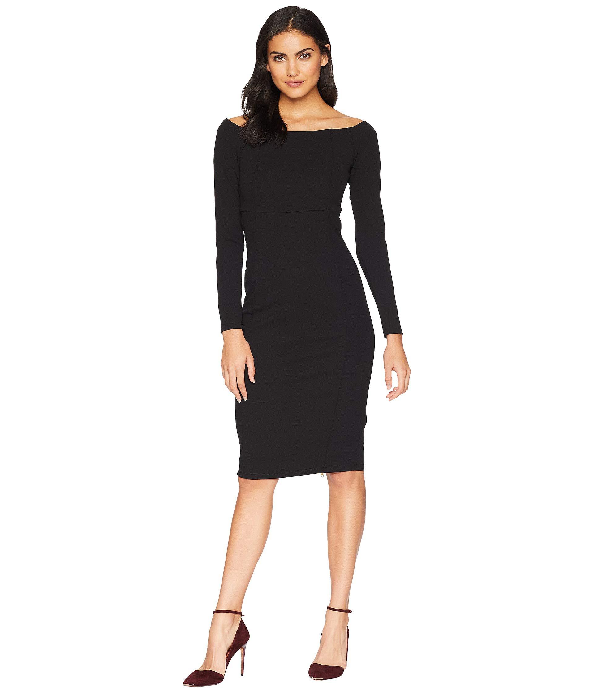 bebe synthetic back zip boat neck midi dress black dress