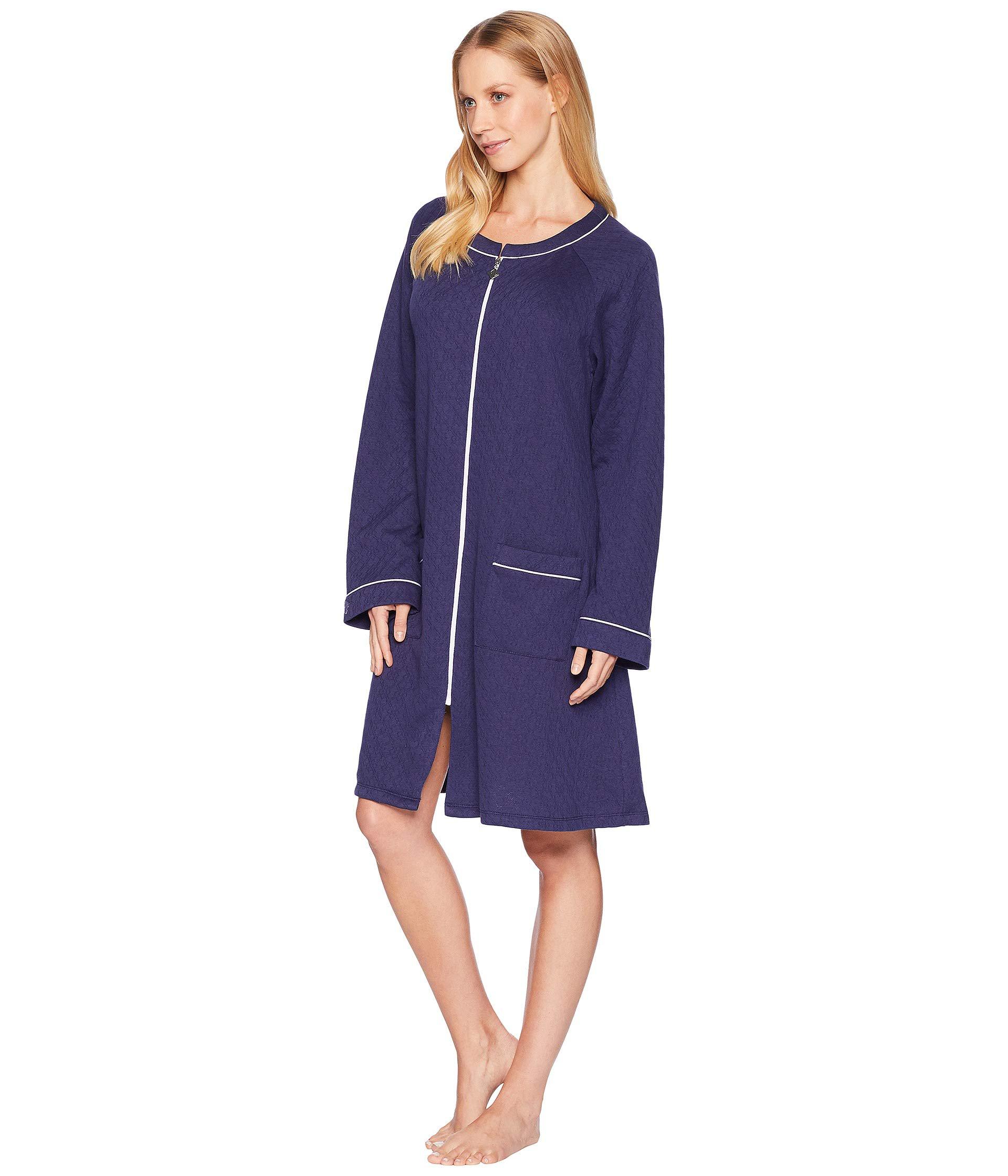  Eileen  West Cotton Short Zip Robe  solid Deep Navy Women 