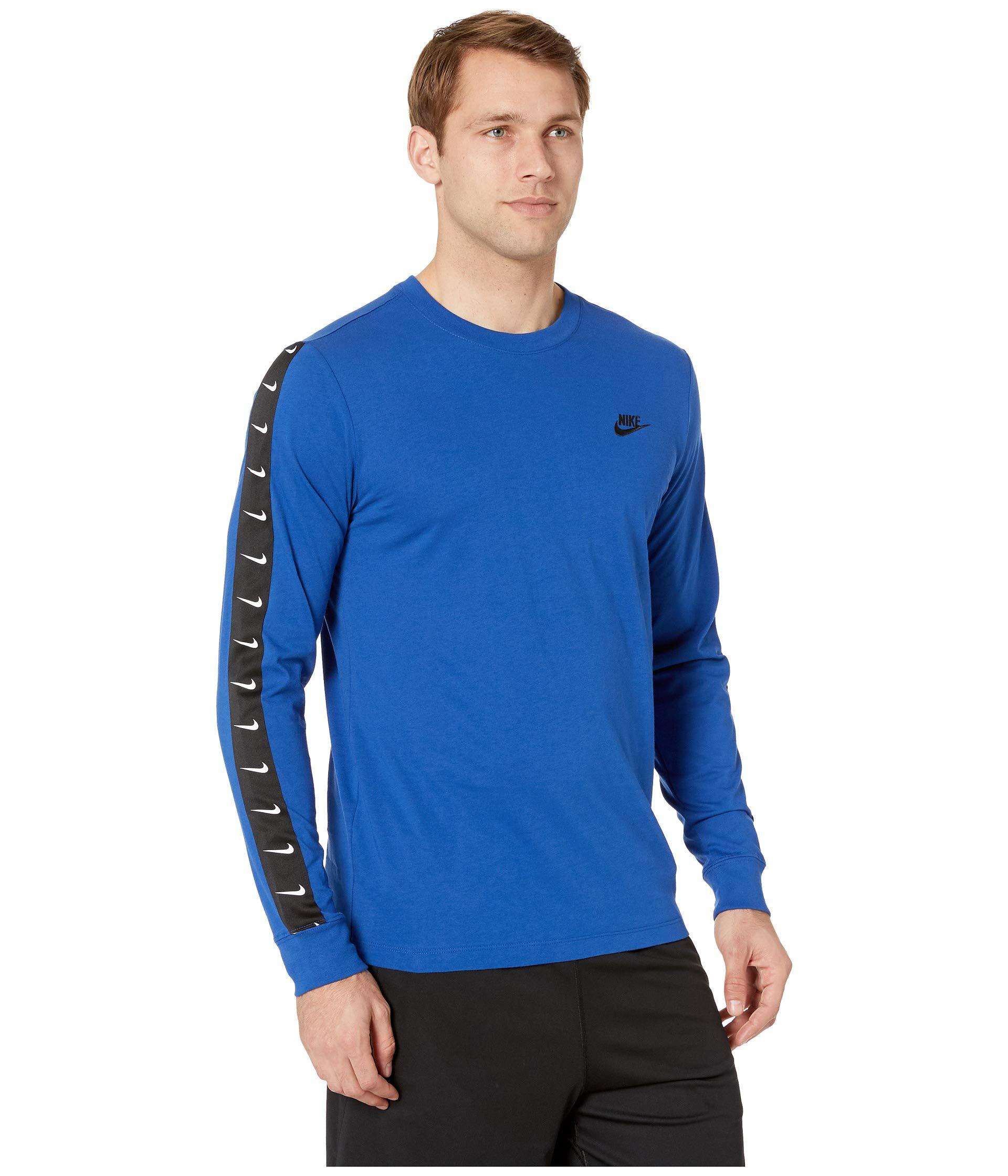 Nike Cotton Nsw Long Sleeve Swoosh 2 Tee in Blue for Men - Lyst