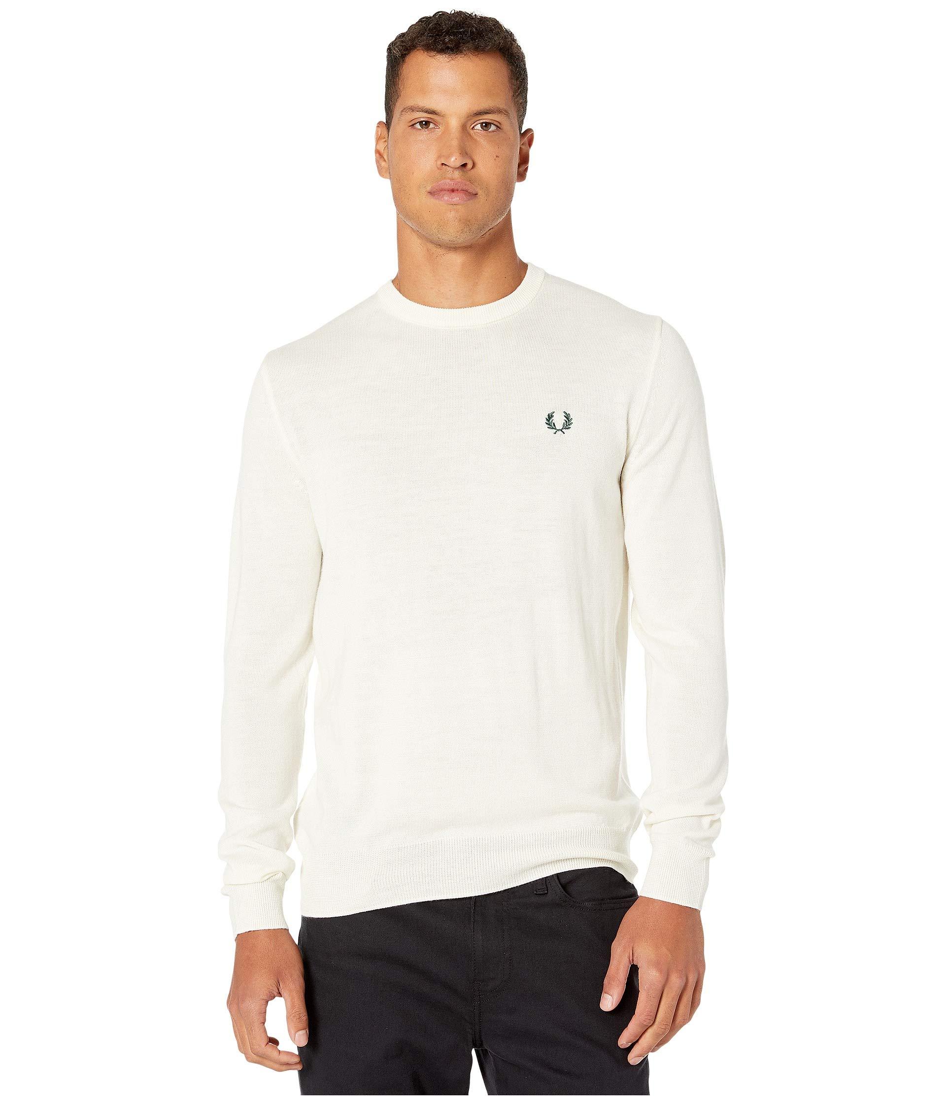 Fred Perry Wool Classic Merino Crew Neck Jumper in Bone (White) for Men ...