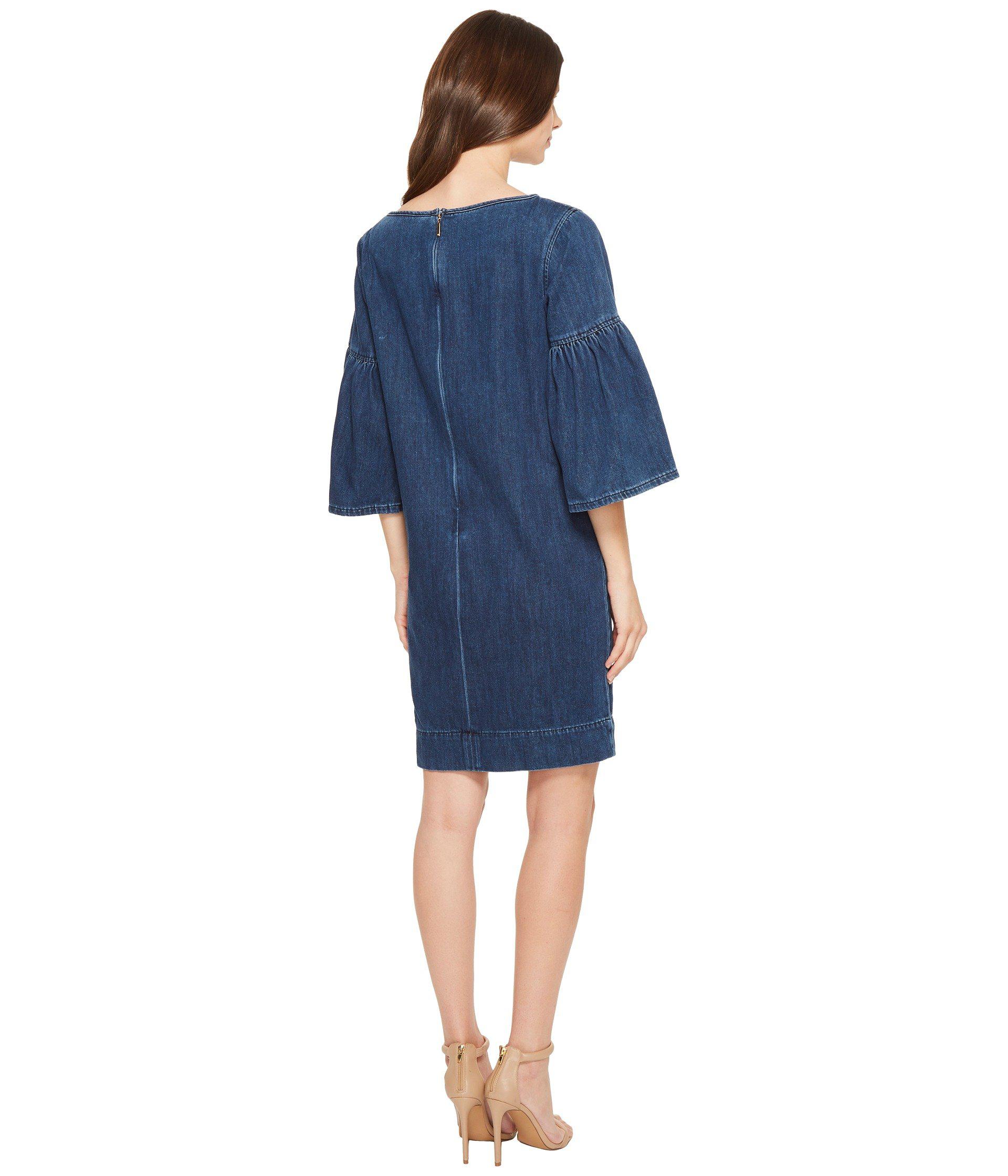 Lauren by Ralph Lauren Denim Bell-sleeve Shift Dress in Blue - Lyst