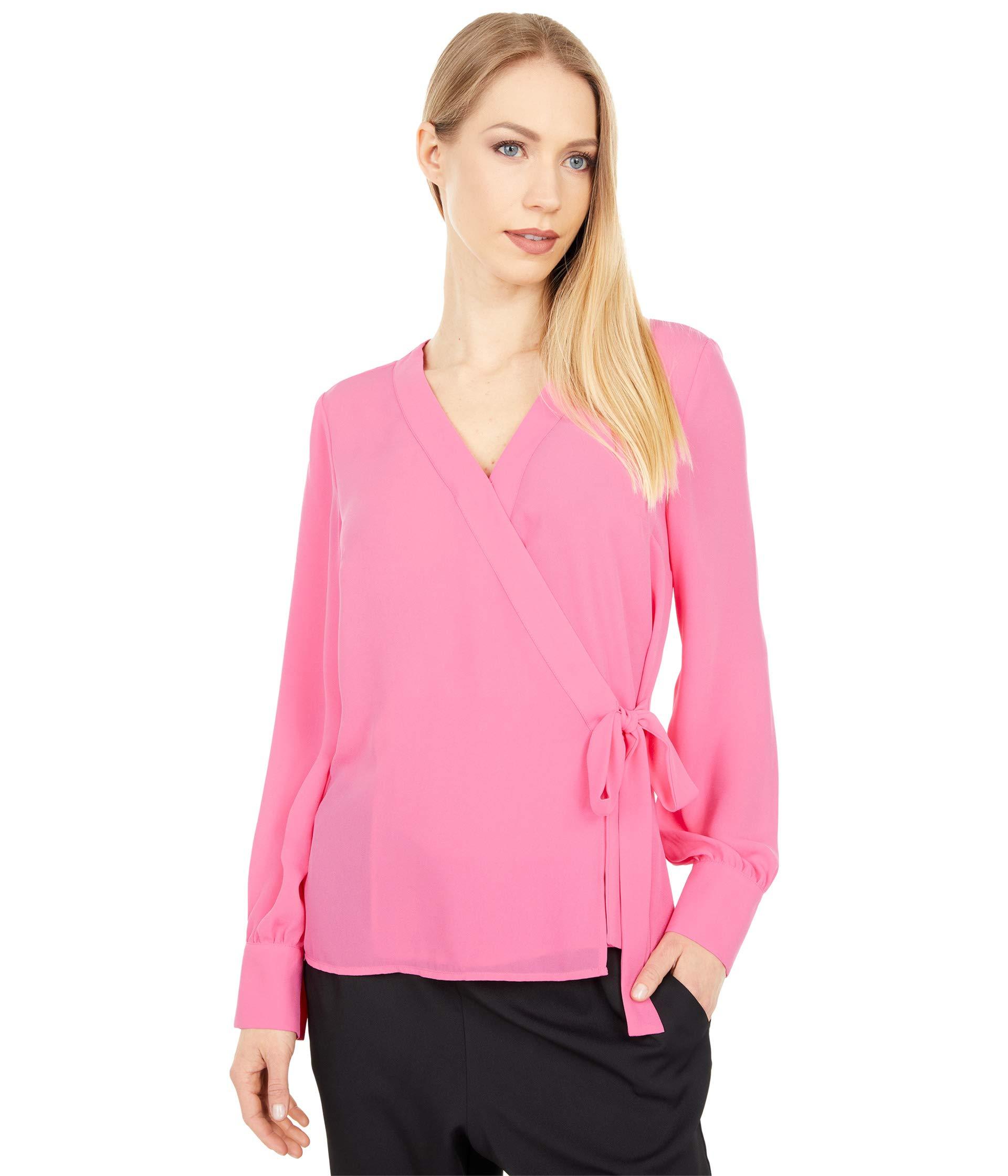 Long Sleeve Side Tie Wrap Blouse 