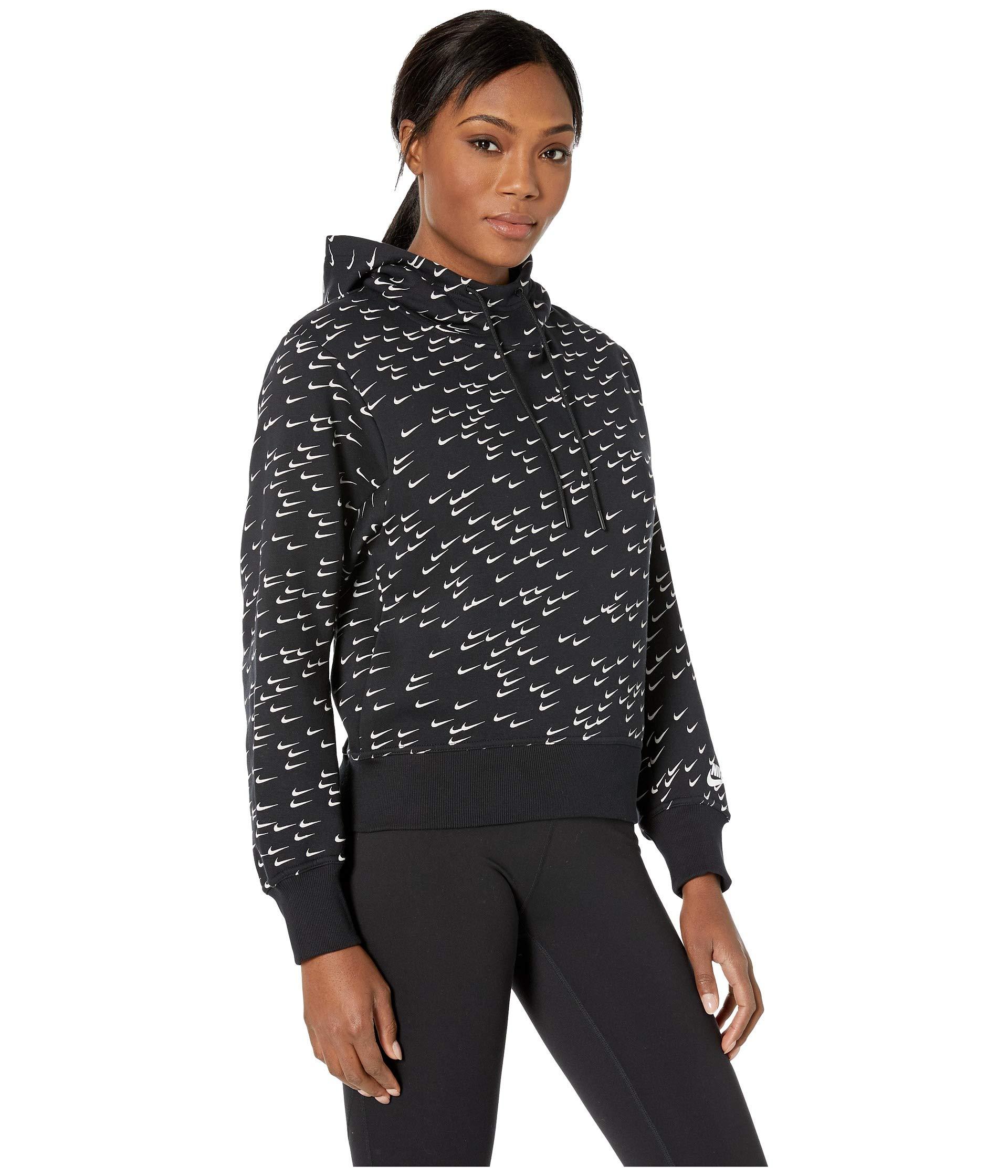 Nike Cotton All Over Swoosh Print Hoodie in Black/White (Black) | Lyst
