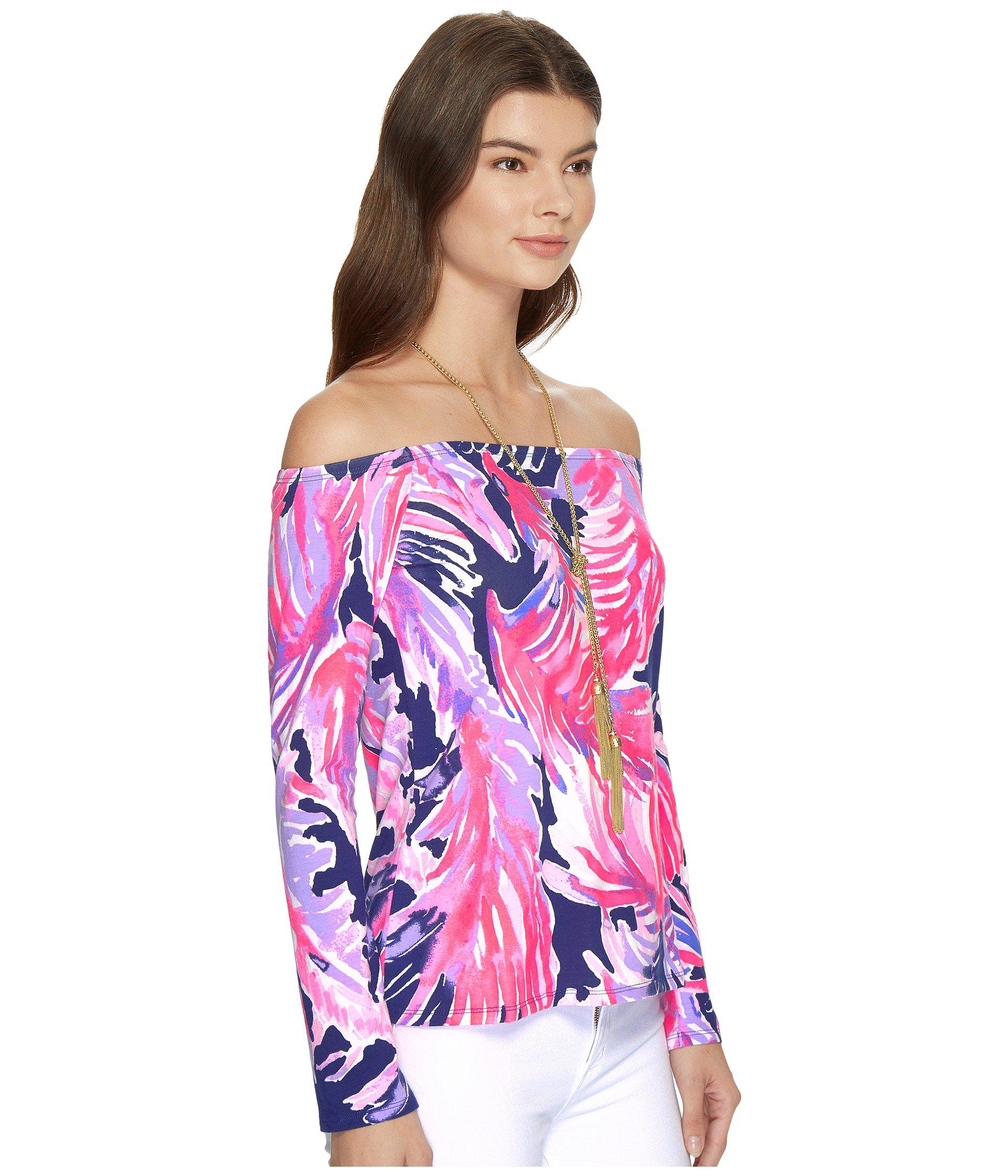 Lilly Pulitzer Cotton Audelia Offtheshoulder Top (true Blue Paradise