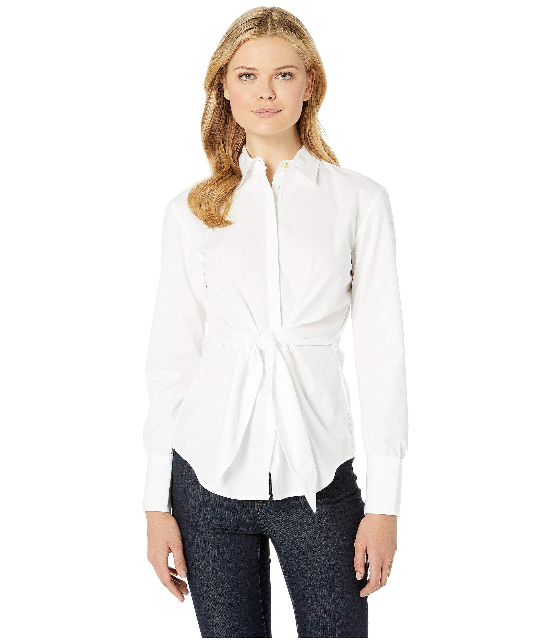 Lauren by Ralph Lauren Tie-front Cotton Shirt in White | Lyst