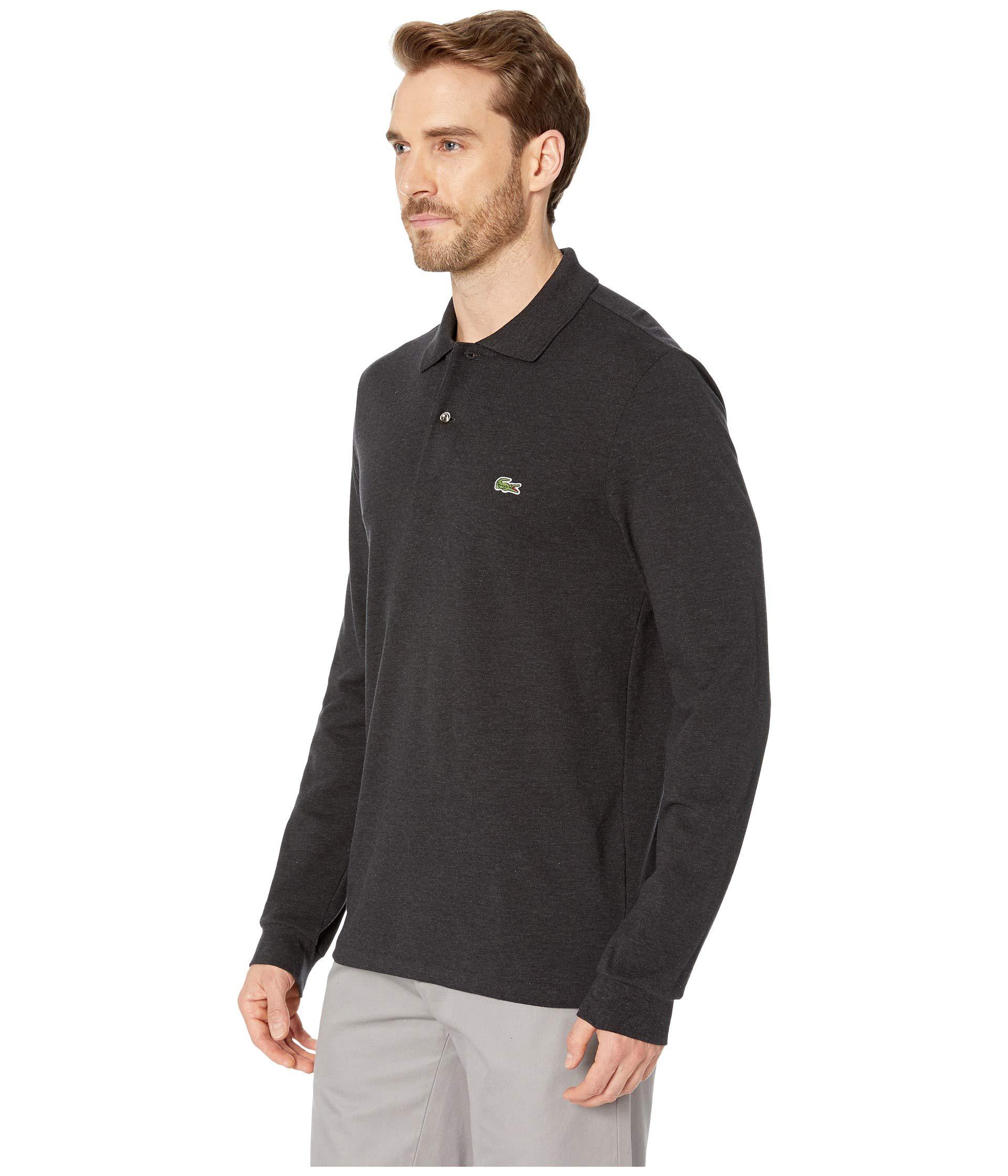 Lacoste Long Sleeve Classic Chine Pique Polo Men's Long Pullover in Black for | Lyst