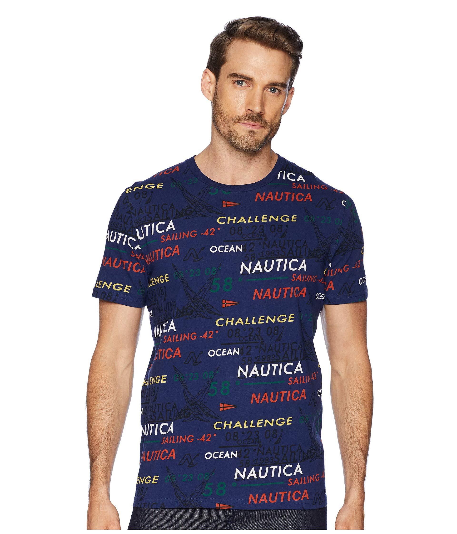 Nautica Mens Big and Tall Short Sleeve Allover Print Crewneck T-Shirt  T-Shirts Shirts