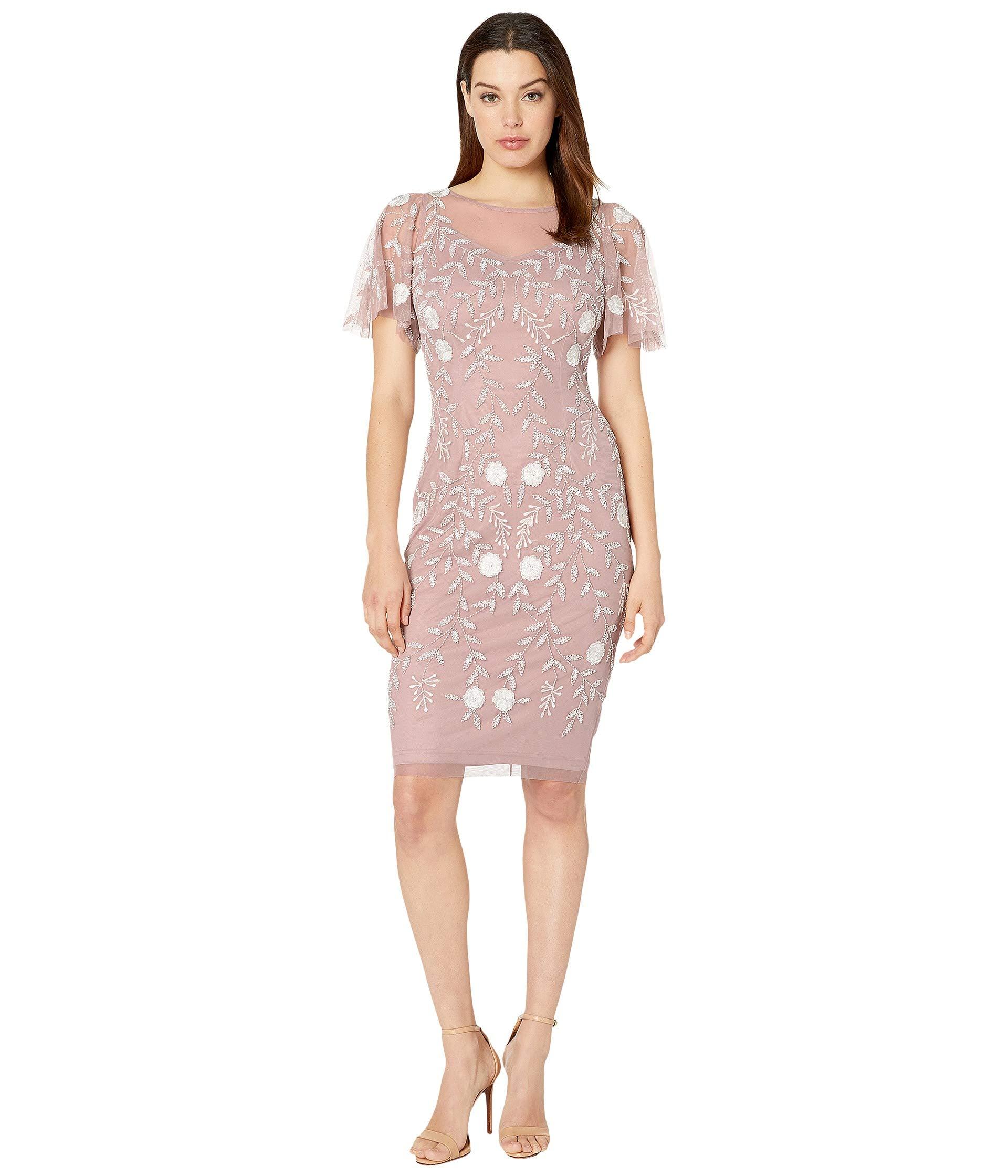 Adrianna Papell Synthetic Embellished Flutter-sleeve Sheath Dress in Pink -  Save 60% | Lyst