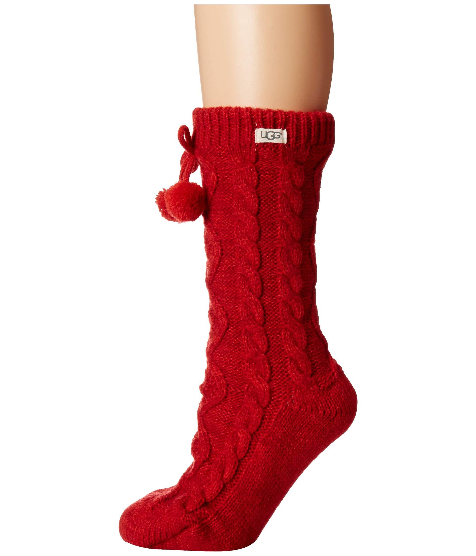 UGG Pom Pom Fleece Lined Crew Sock in Poppy Red (Red) - Lyst