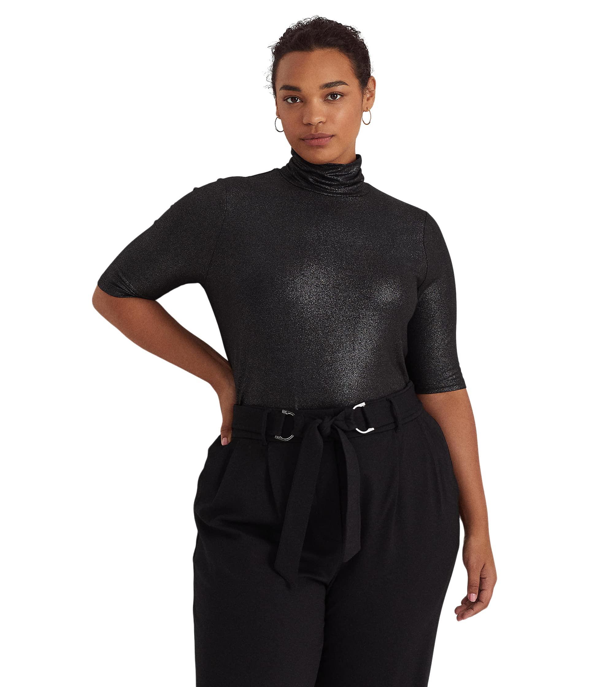 Lauren by Ralph Lauren Plus Size Metallic Stretch Jersey Turtleneck in Black Lyst