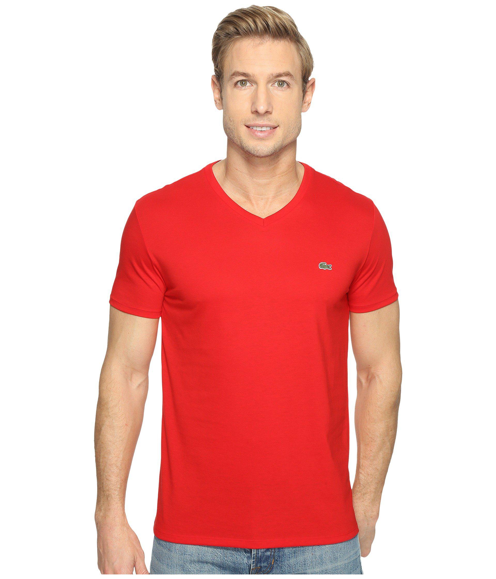 Lacoste Cotton S/s Pima Jersey V-neck T-shirt in Red for Men - Save 20% ...