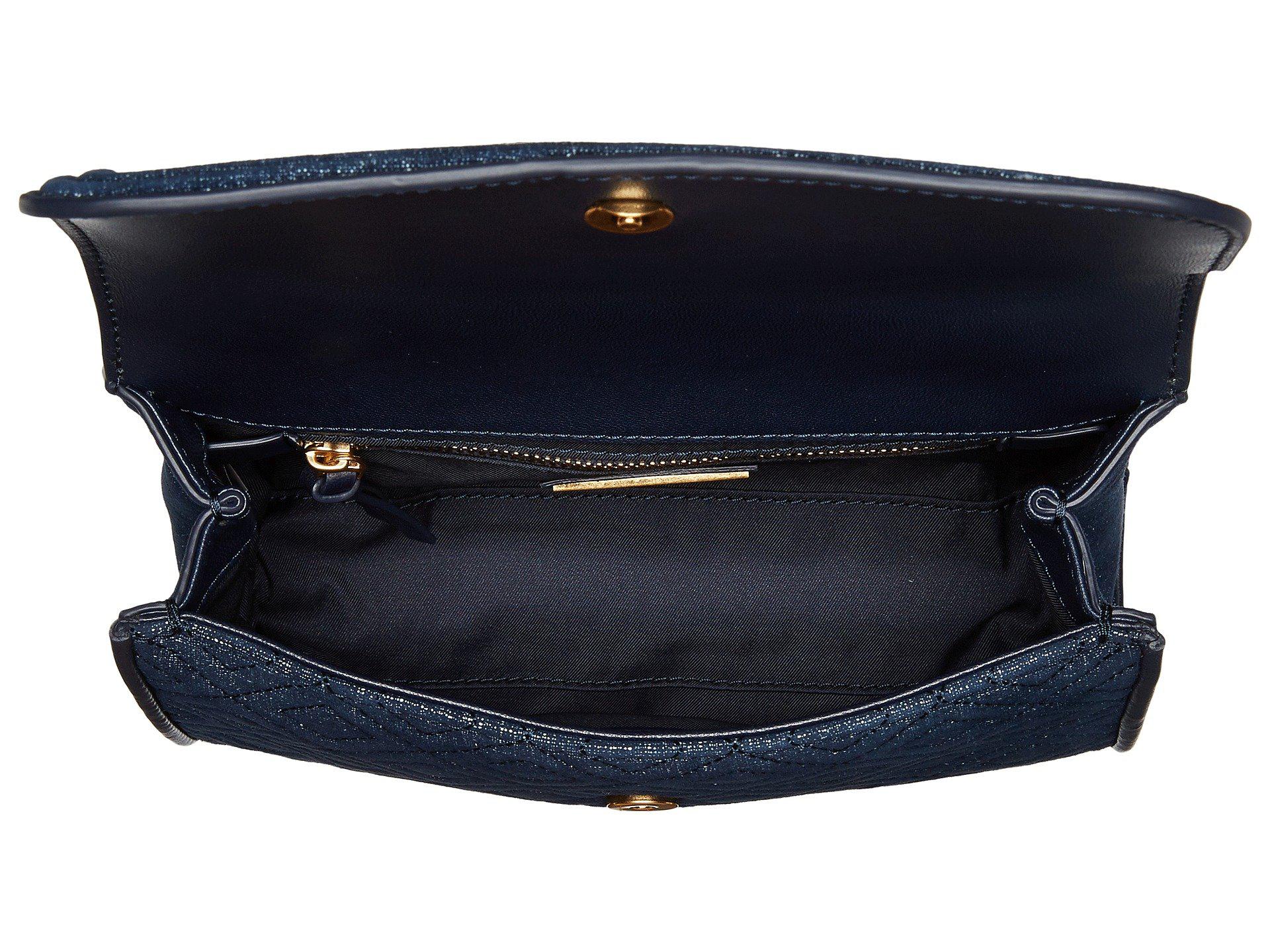 Tory Burch Fleming Denim Suede Small Convertible Shoulder Bag in Blue