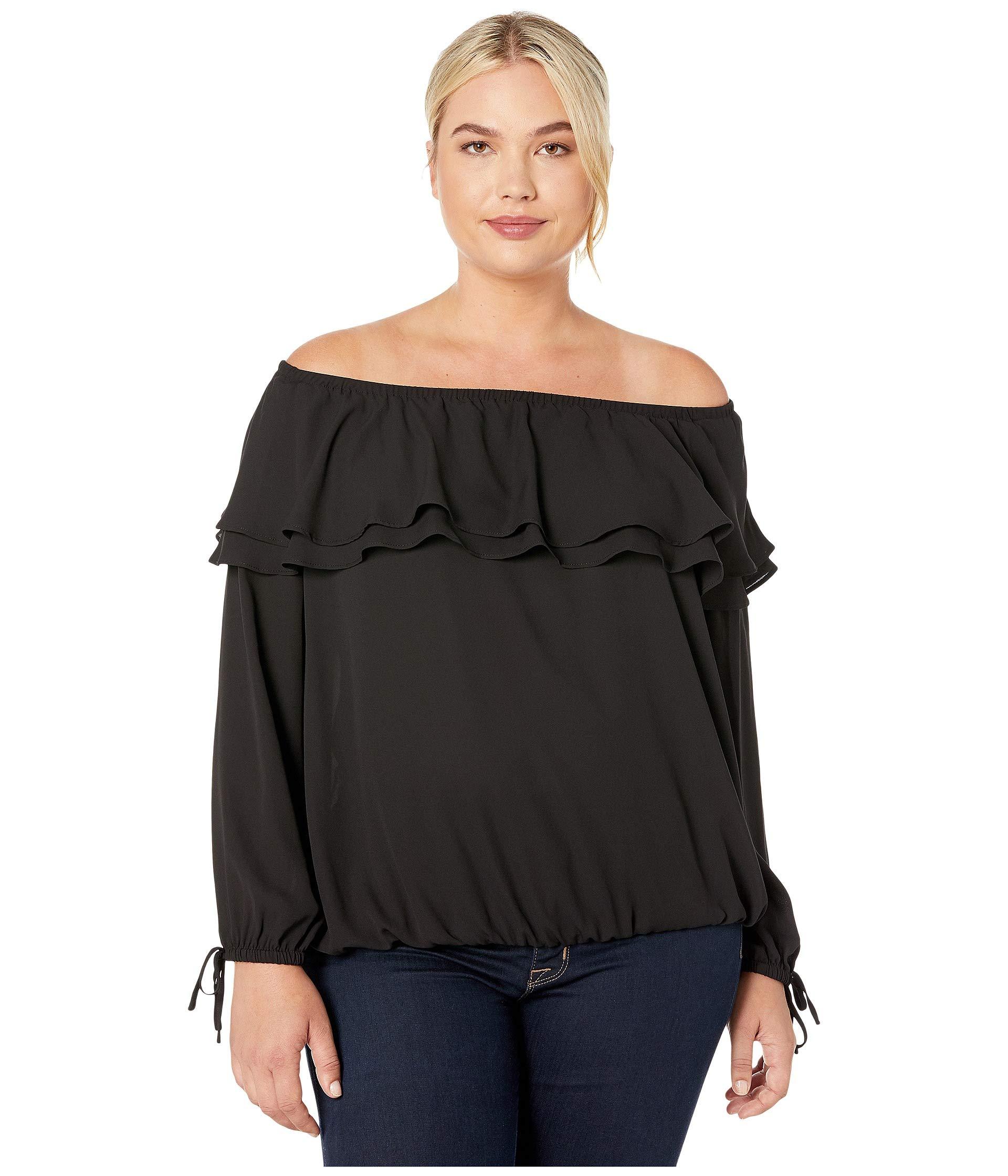 Michael Kors Michael Plus Size Ruffled Off-the-shoulder Top in Black - Lyst