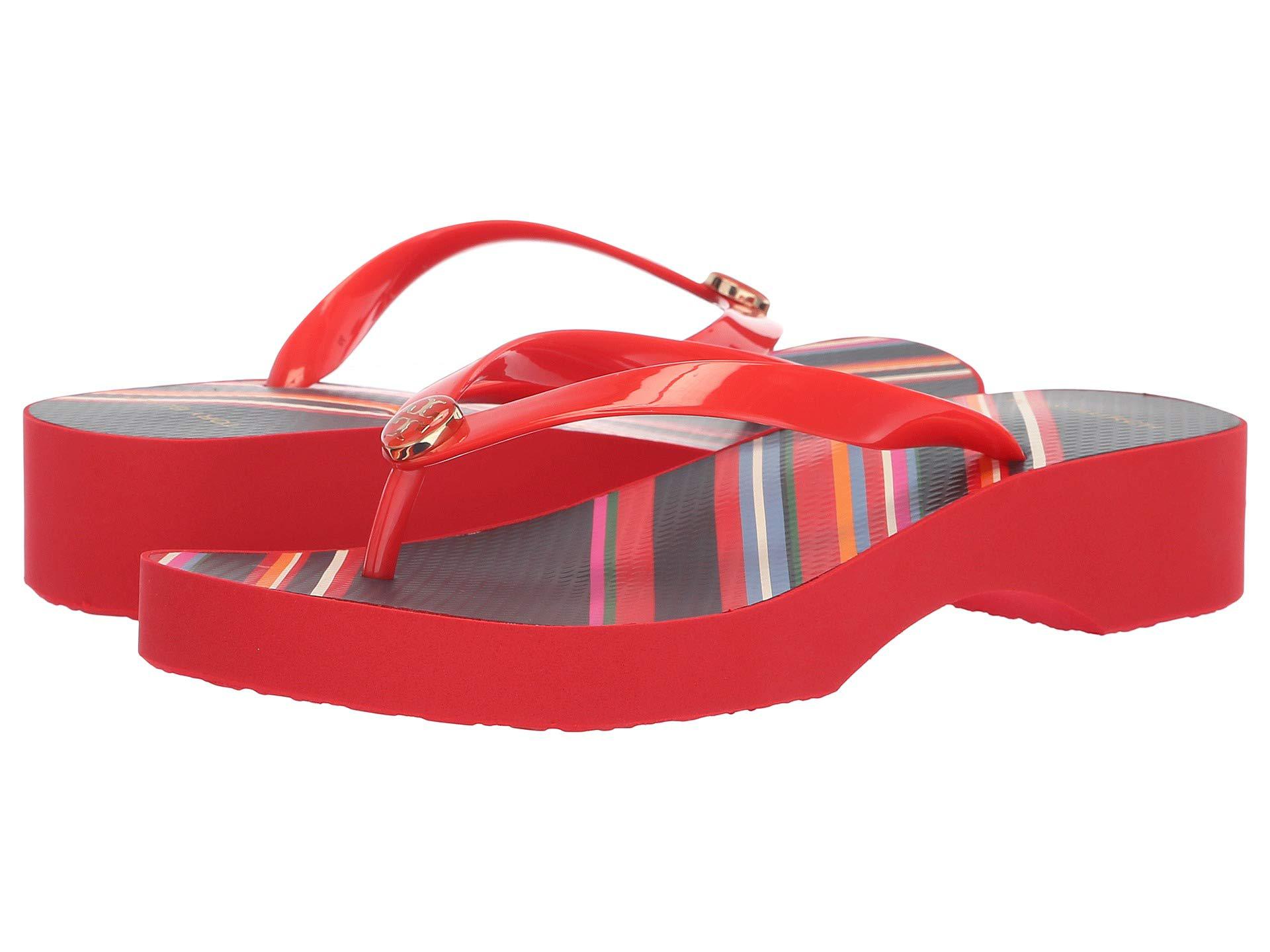womens red wedge flip flops