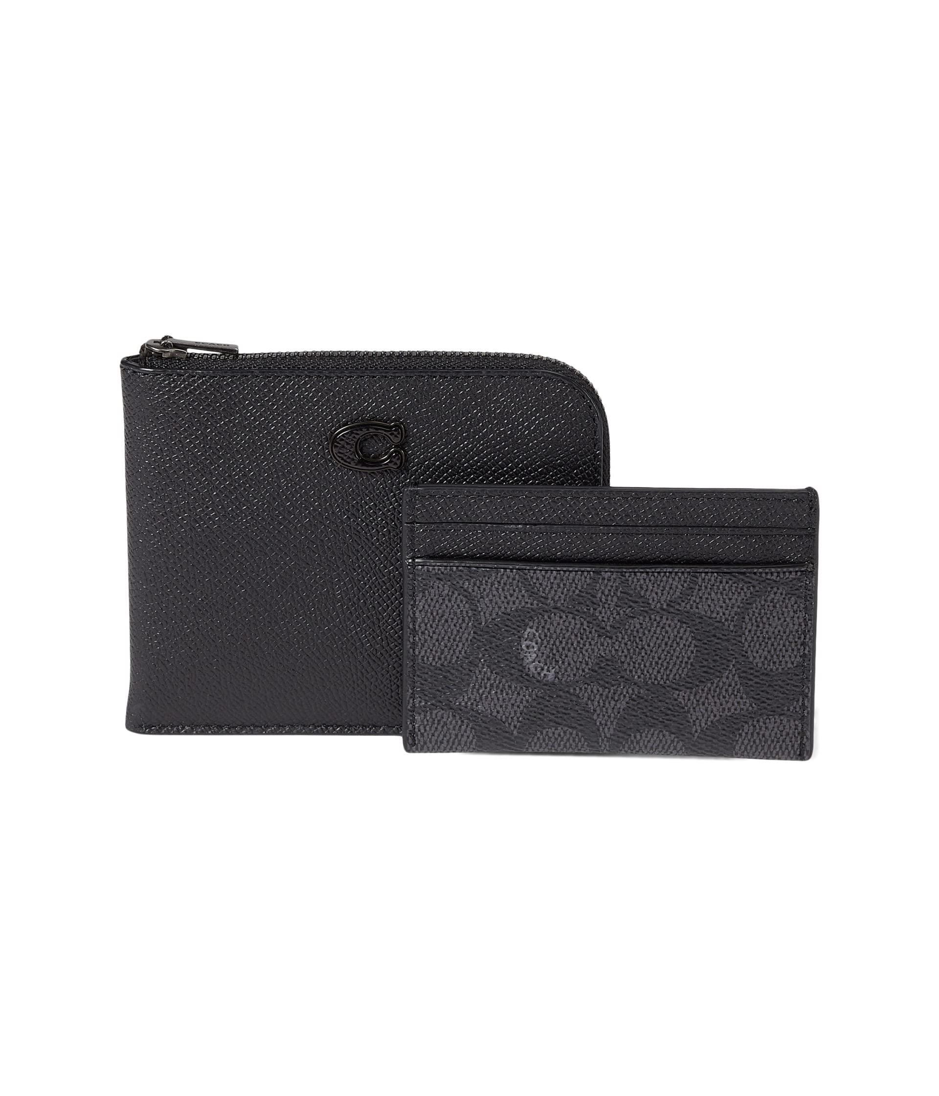 COACH 3-in-1 L-zip Wallet In Cross Grain Leather in Black