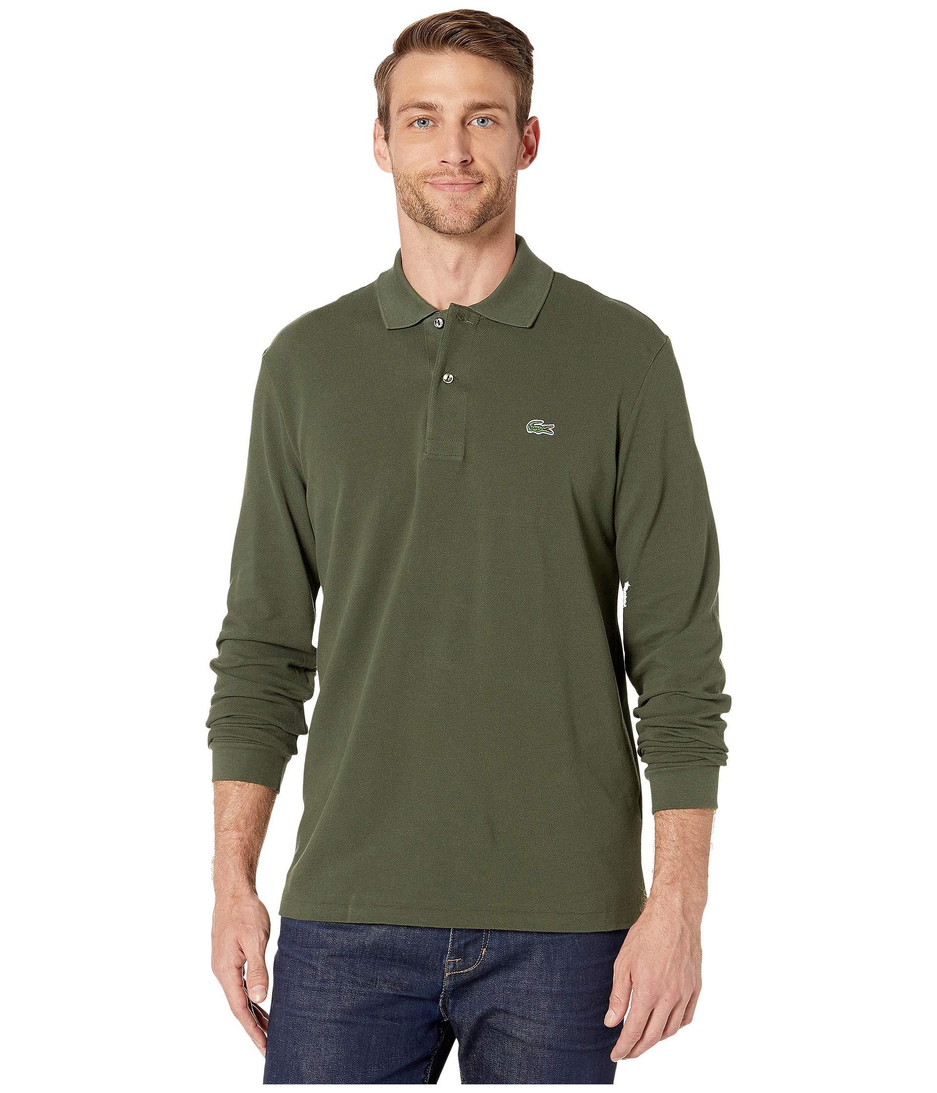 Lacoste Denim Long Sleeve Classic Pique Polo Shirt in Olive (Green) for ...