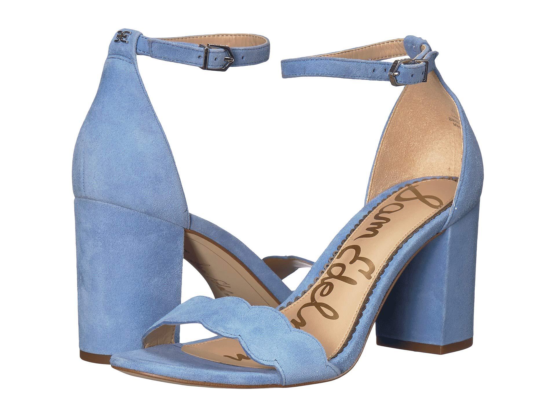 blue suede sandals heels