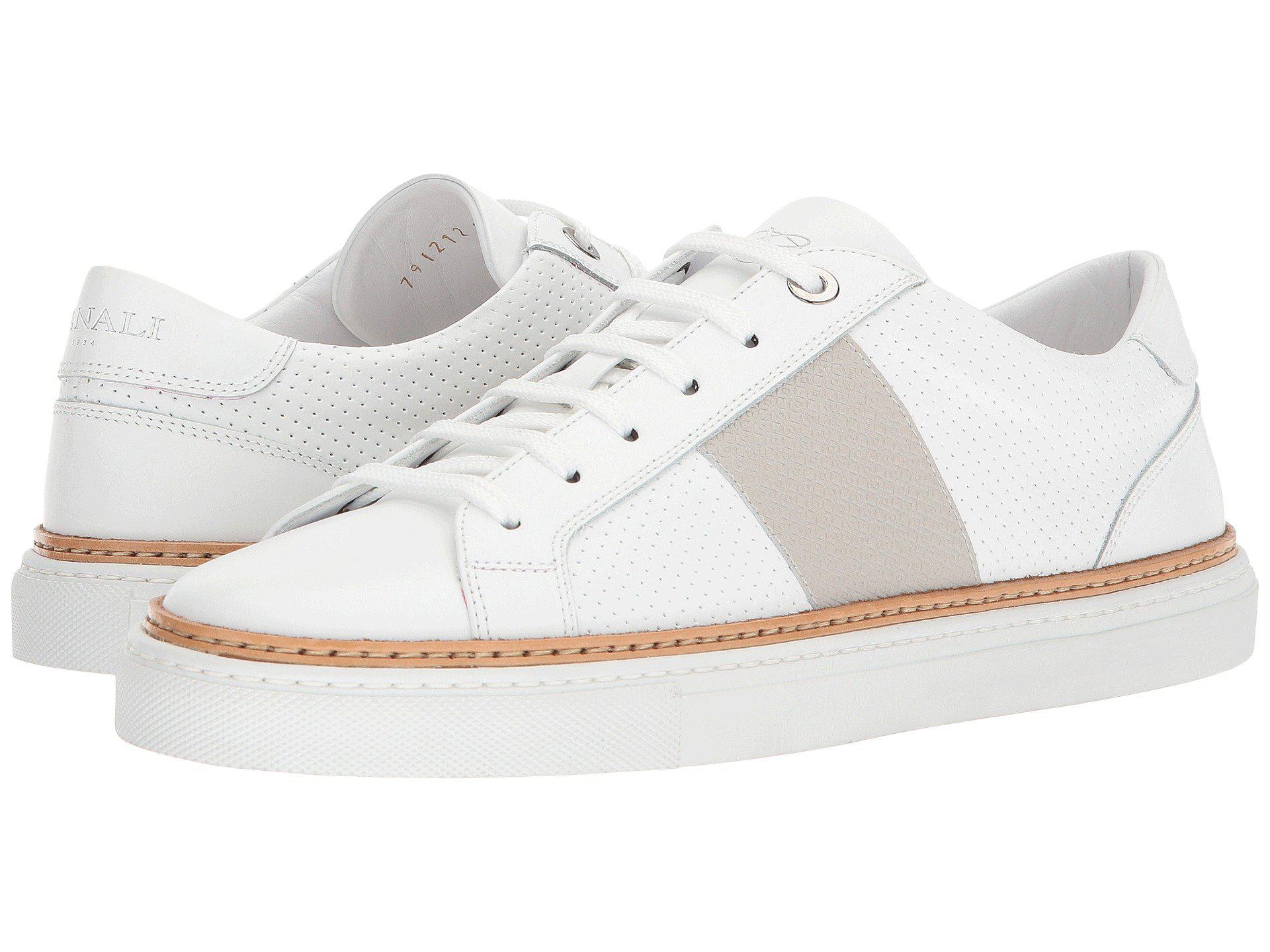 Canali Leather Side Stripe Tennis Sneaker (white/grey) Men's Shoes for Men  | Lyst