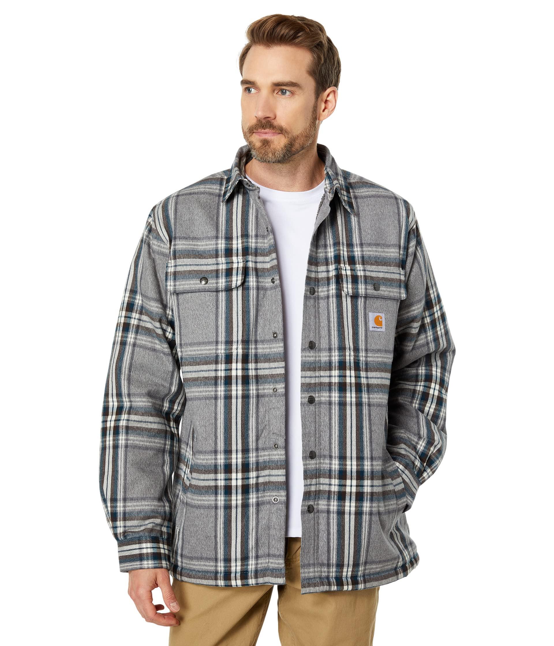 Carhartt Relaxed Fit Flannel Sherpa-lined Shirt Jac in Gray for Men | Lyst