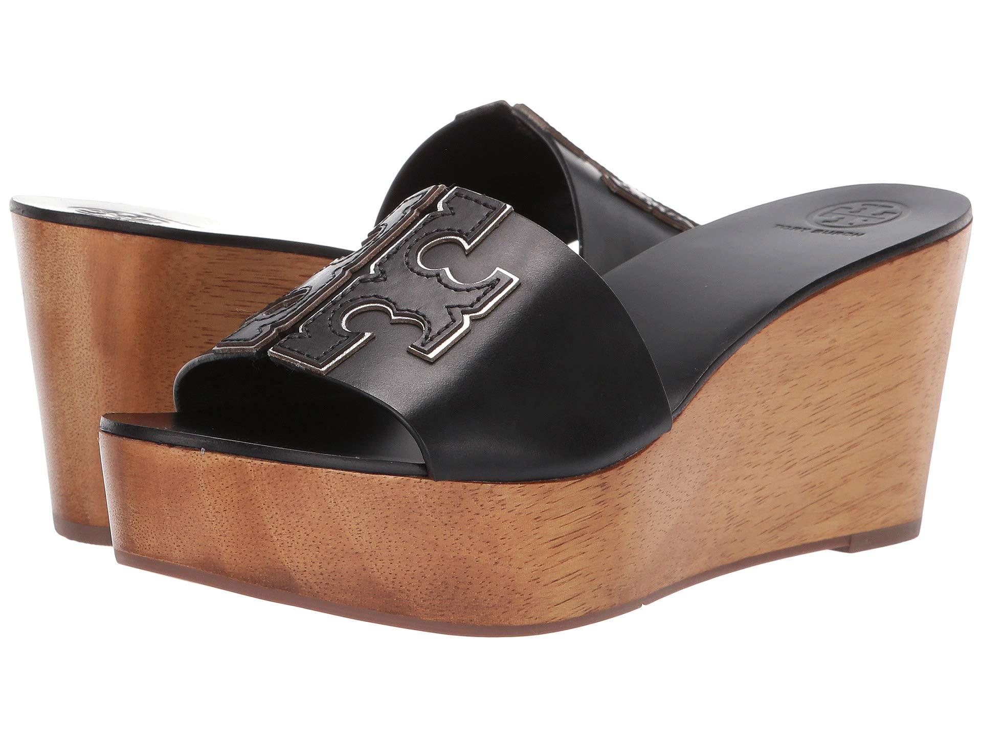 Tory Burch Leather 80 Mm Ines Wedge Slide in Black - Lyst