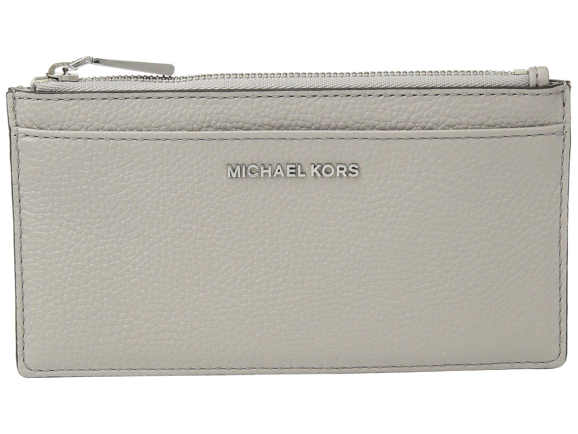 MICHAEL Michael Kors Large Zip Leather Slim Card Case in Pearl Grey