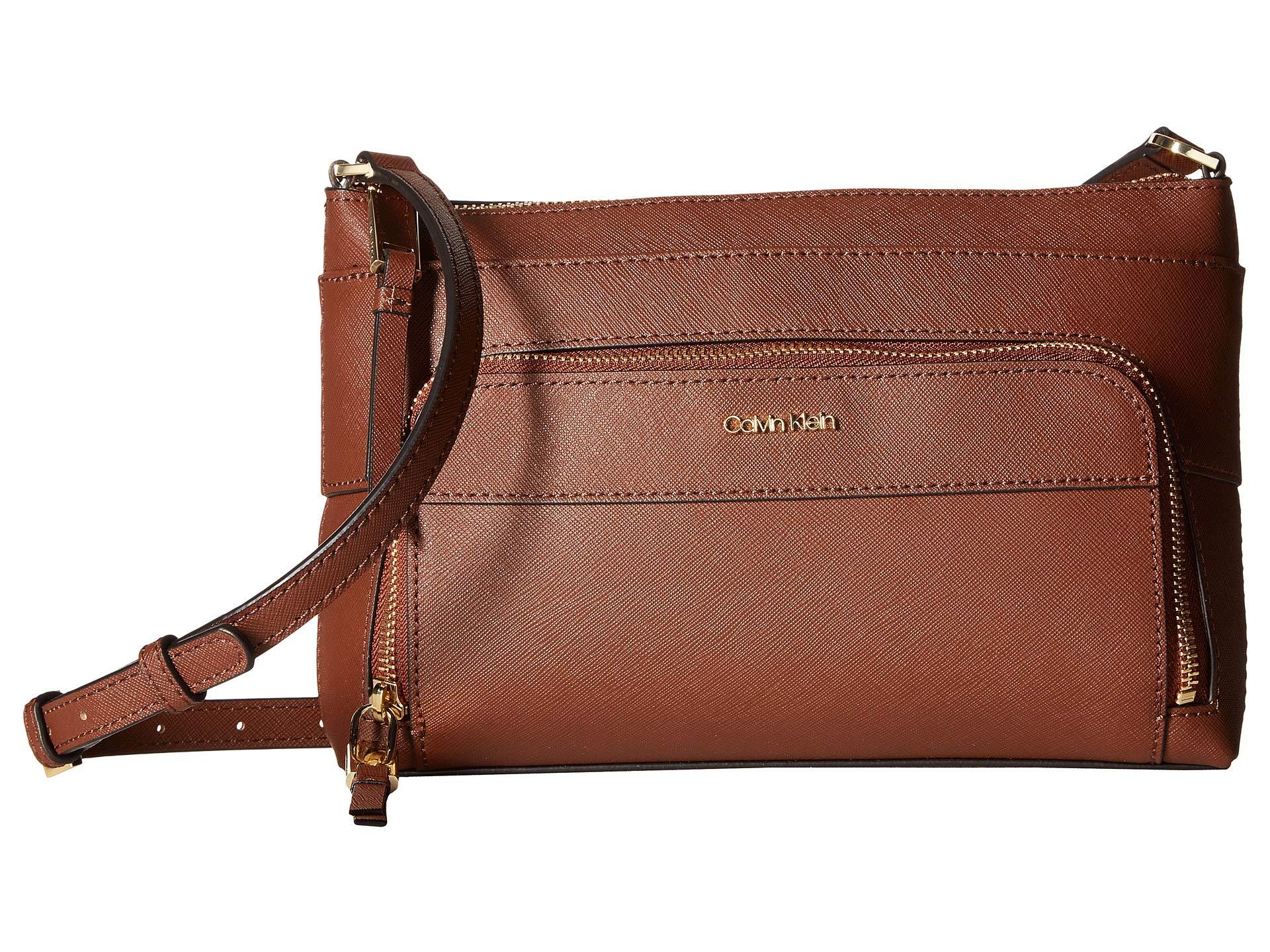 calvin klein lily saffiano leather top zip crossbody