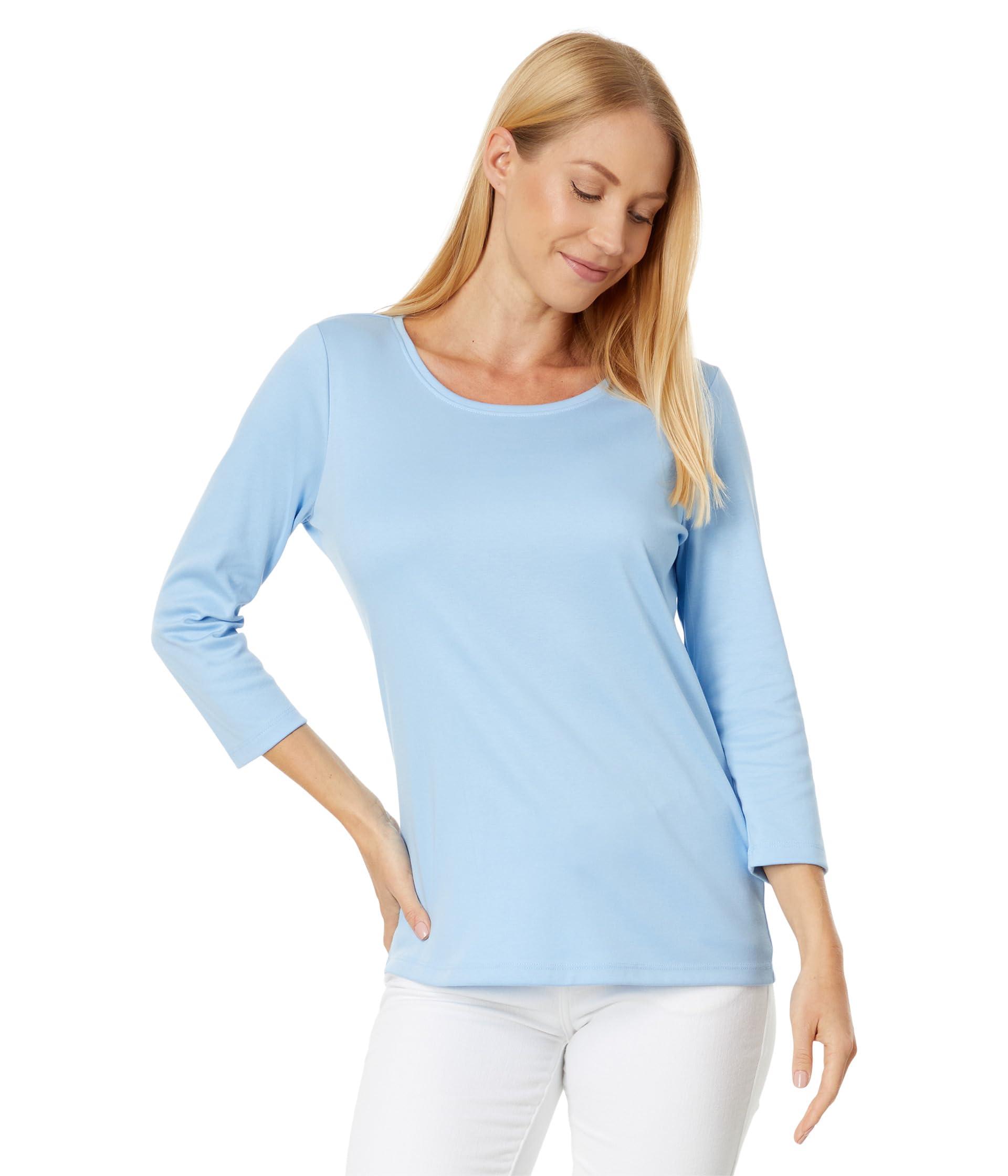 L.L. Bean Women's Pima Cotton Shaped Tee, Three-Quarter-Sleeve Jewelneck L