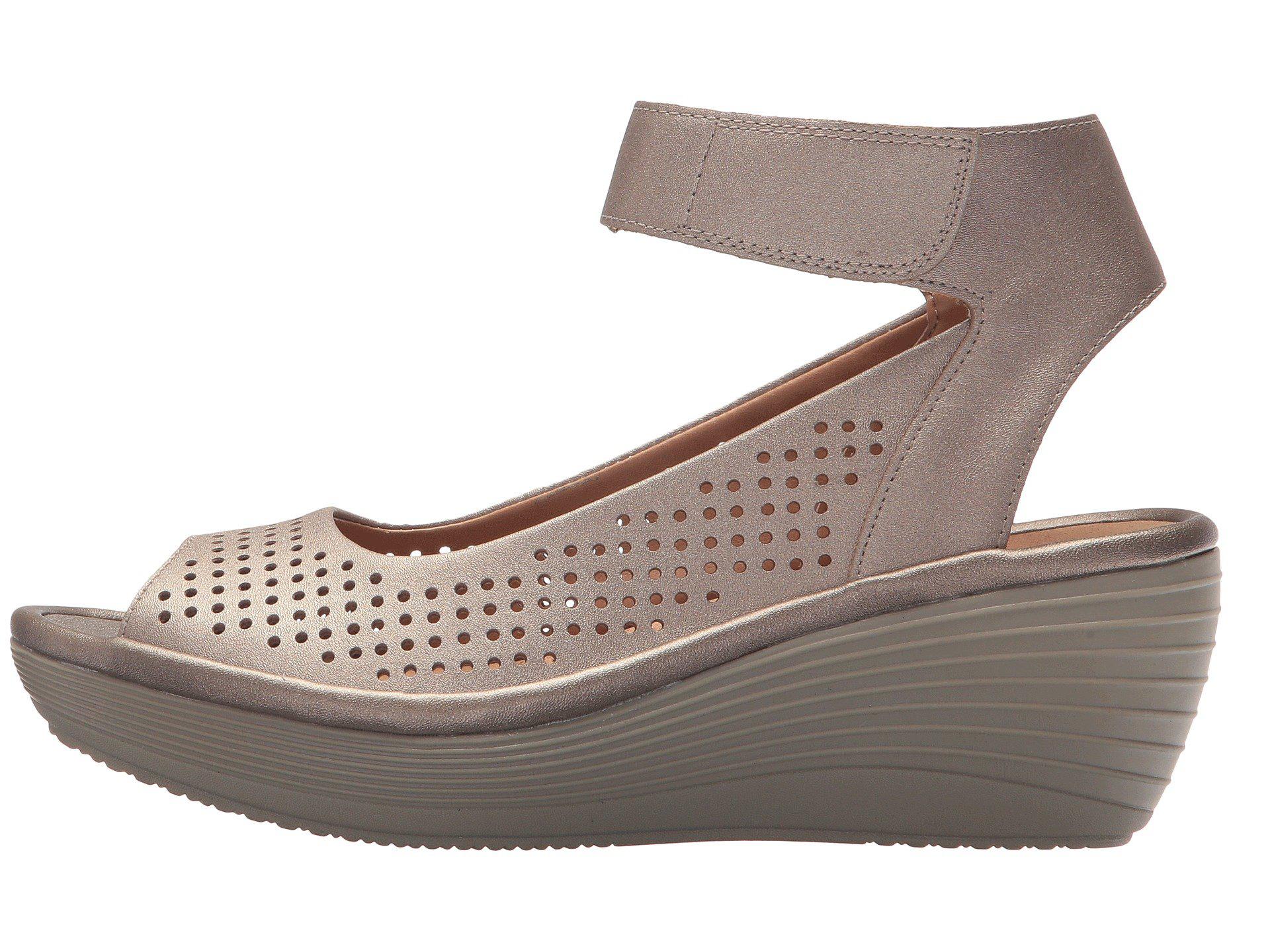 Clarks Leather Reedly Salene Wedge Sandal in Pewter Leather (Brown) - Lyst