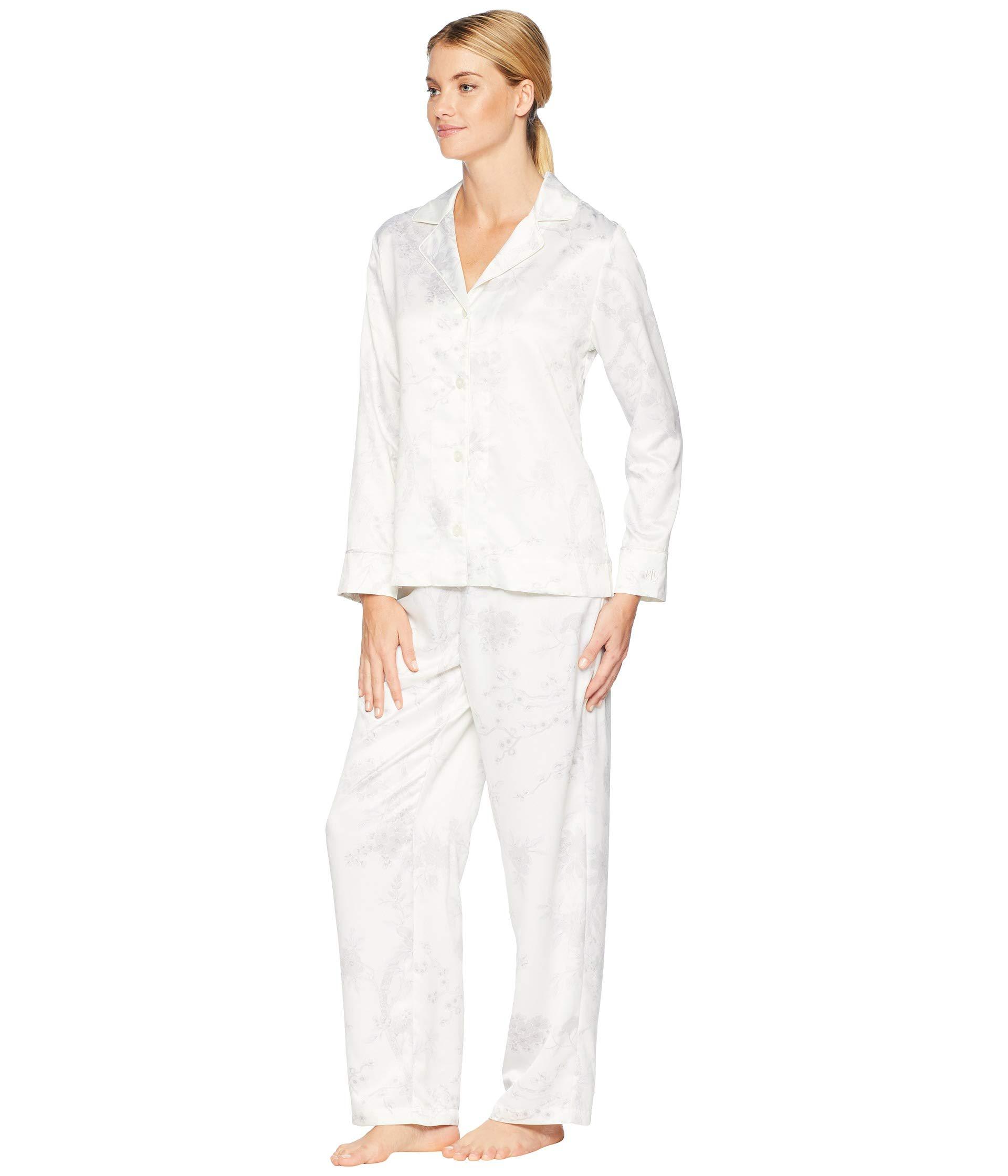Lauren by Ralph Lauren Satin Notch Collar Pajama Set in White Print ...