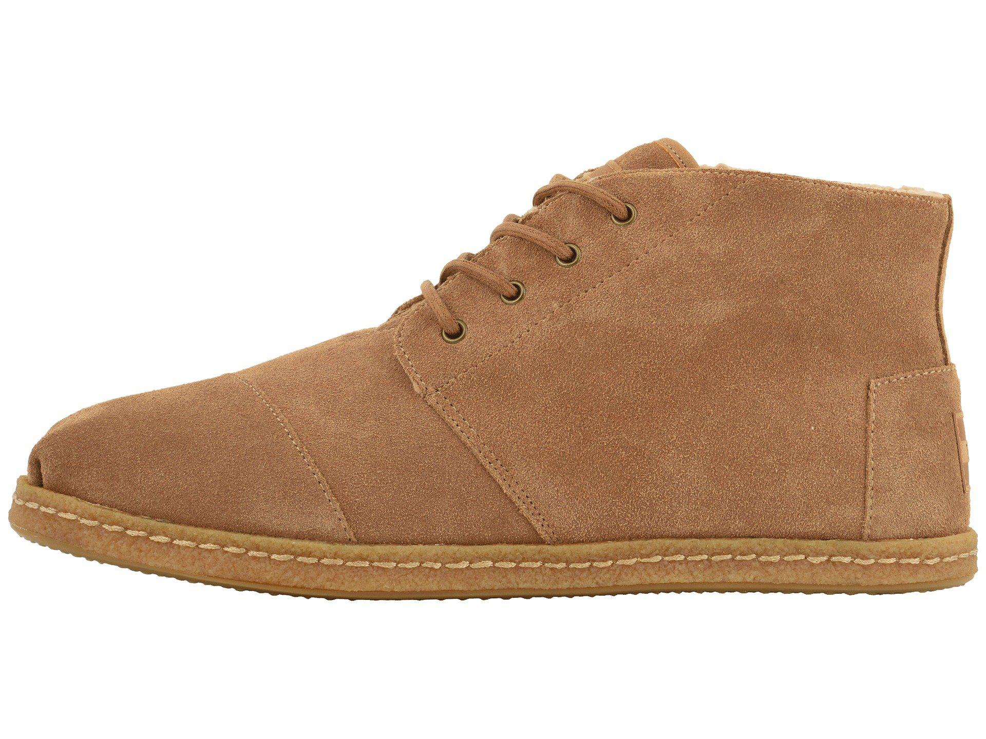 Toms Canvas Bota Toffee Suede W Faux Shearling On Crepe Lace Up 5485