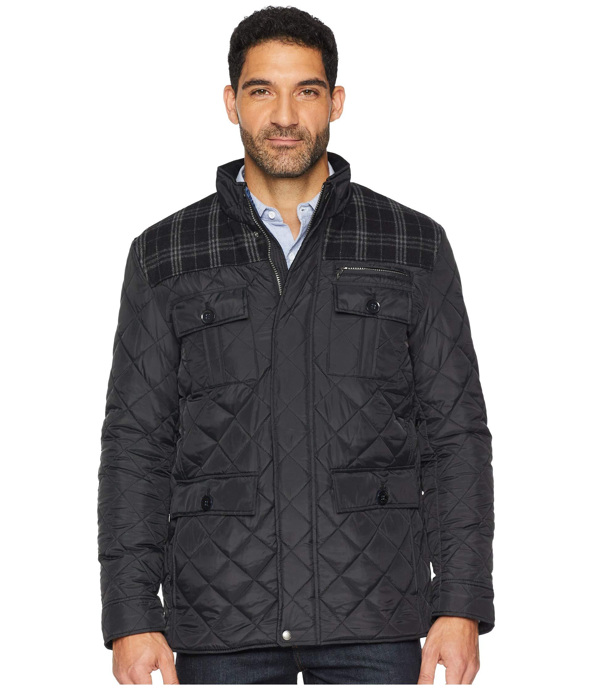 Cole Haan Synthetic Mixed Media Multi-pockets Quilted Jacket in Black ...