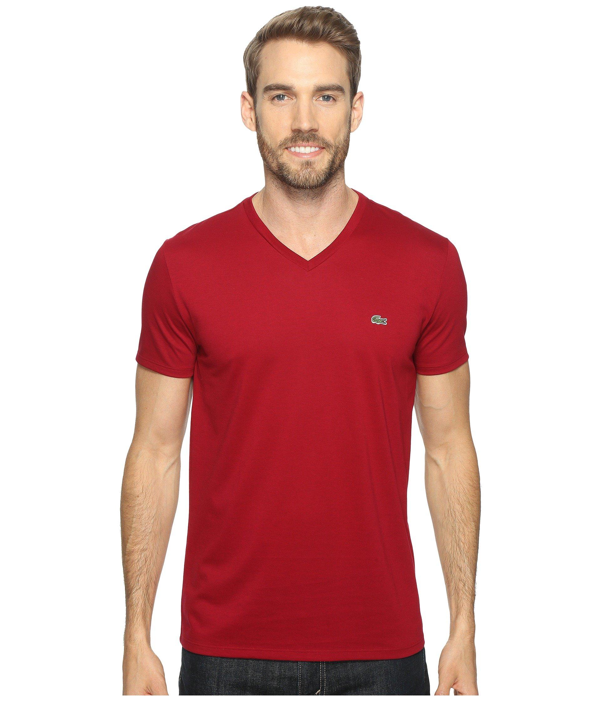 Lacoste Cotton S/s Pima Jersey V-neck T-shirt in Bordeaux (Red) for Men ...