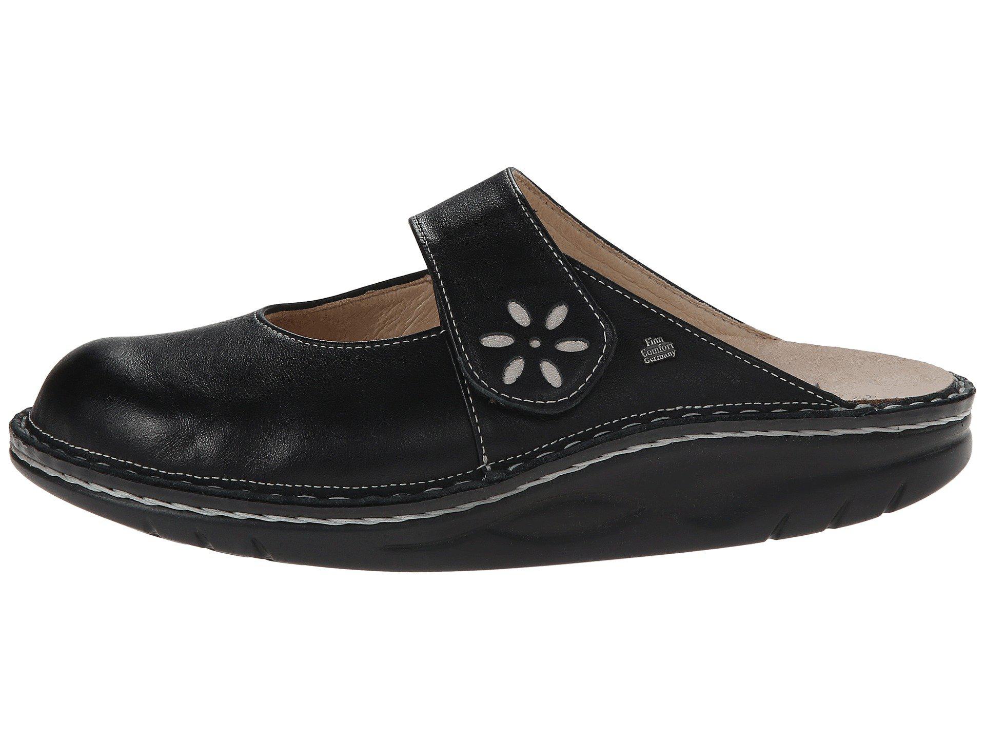 Finn Comfort Leather Side 1567 Black Silver Women S Clog Shoes