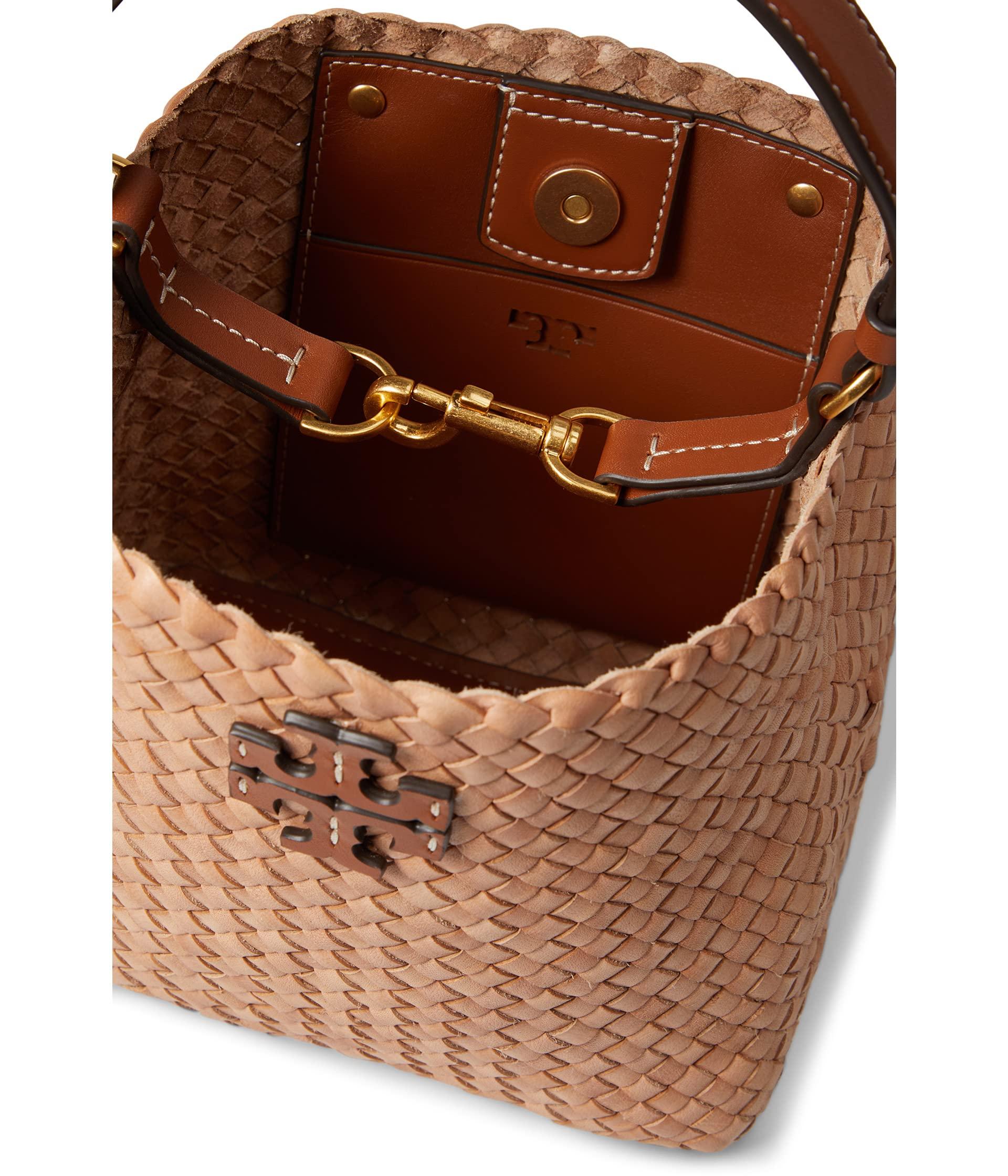 Tory Burch Mcgraw Dragon Woven Small Bucket Bag in Brown