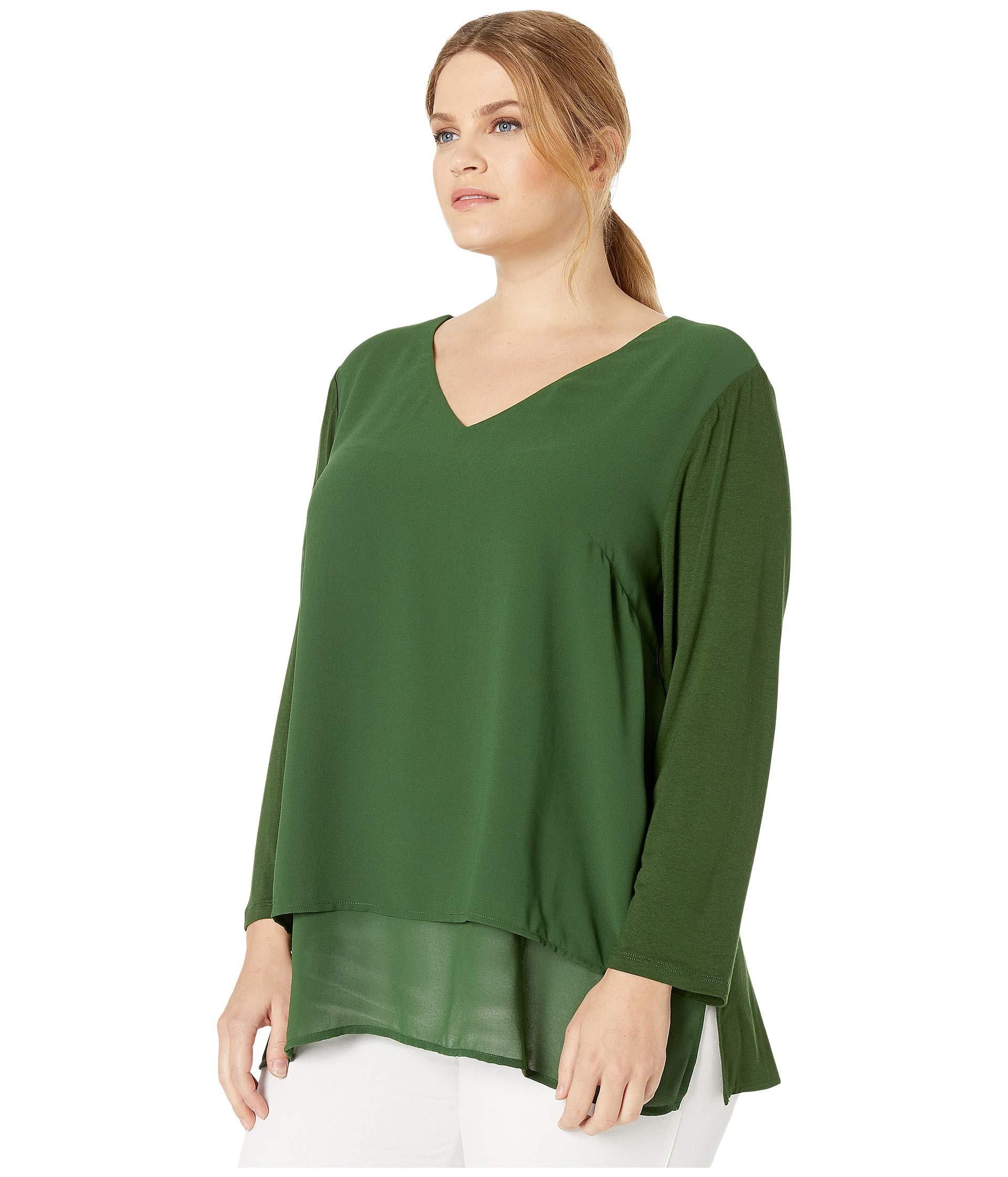 MICHAEL Michael Kors Plus Size V-neck Mixed Media Top in Green | Lyst