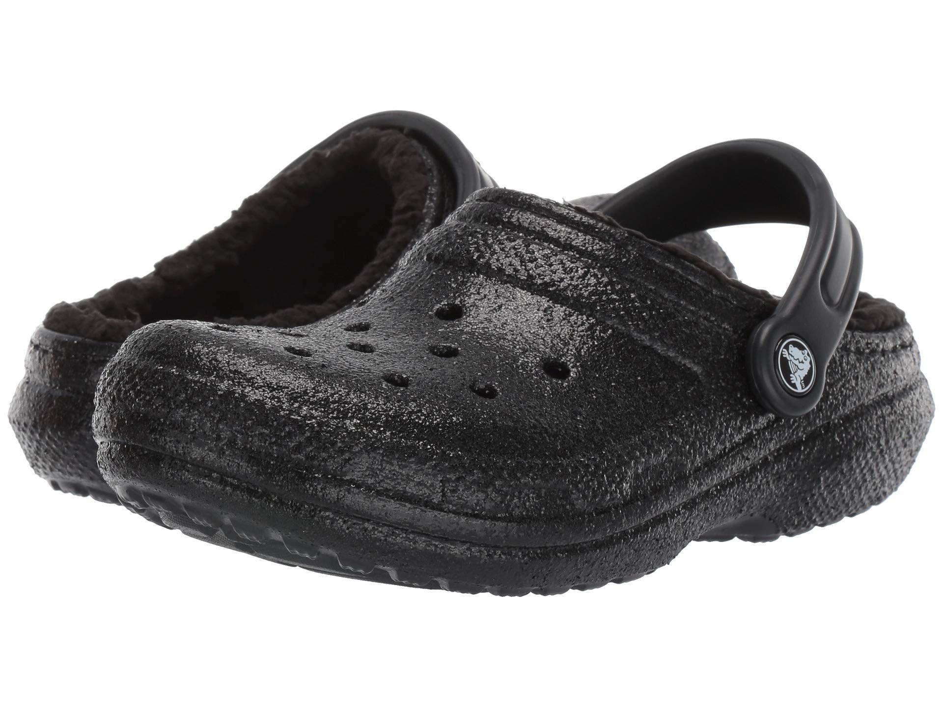 black glitter lined crocs