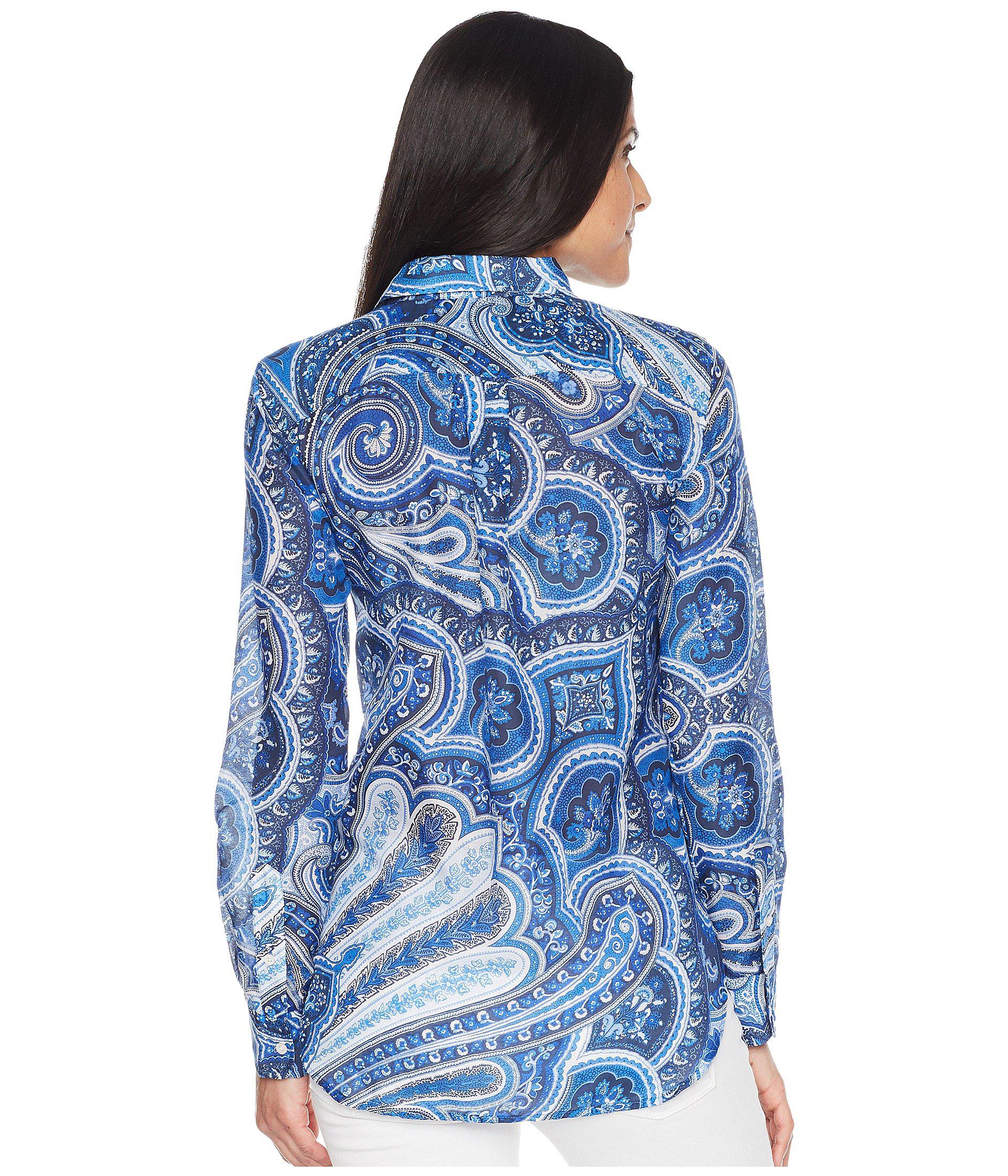 Lauren by Ralph Lauren Plus Size Paisley Silk-blend Shirt (blue Multi ...