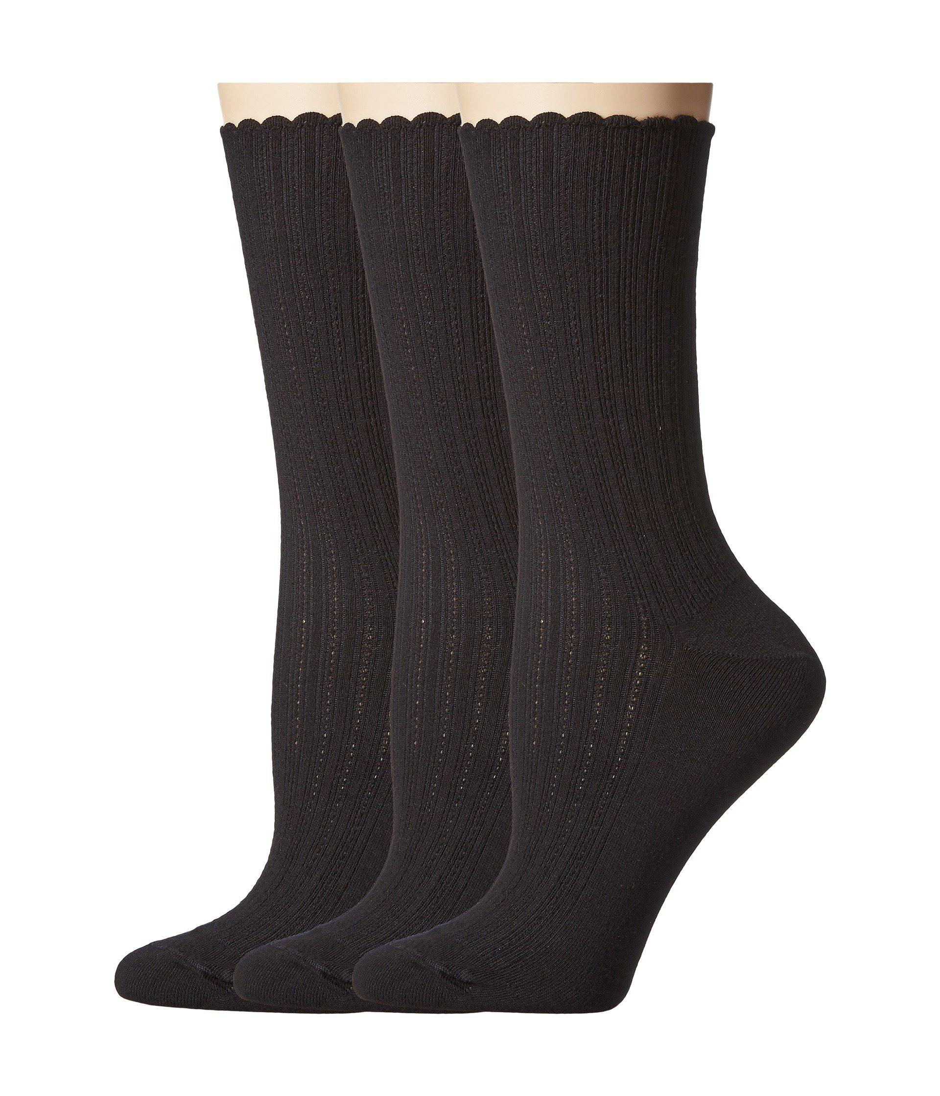 Lyst Hue Scalloped Pointelle Socks 3pack (white Solids) Women's Crew