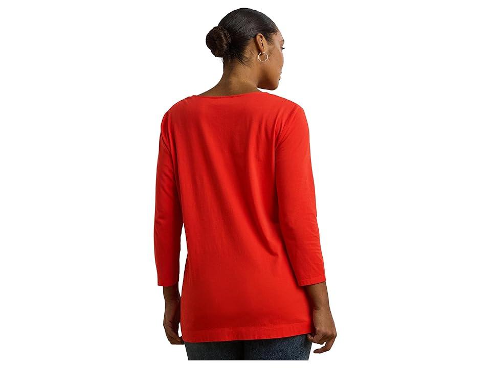 ラルフ・ローレン Lauren Ralph Lauren Plus Size Cotton Jersey Three-quarter-sleeve T Lauren Ralph Lauren Women's Plus Size Split-Neck Three